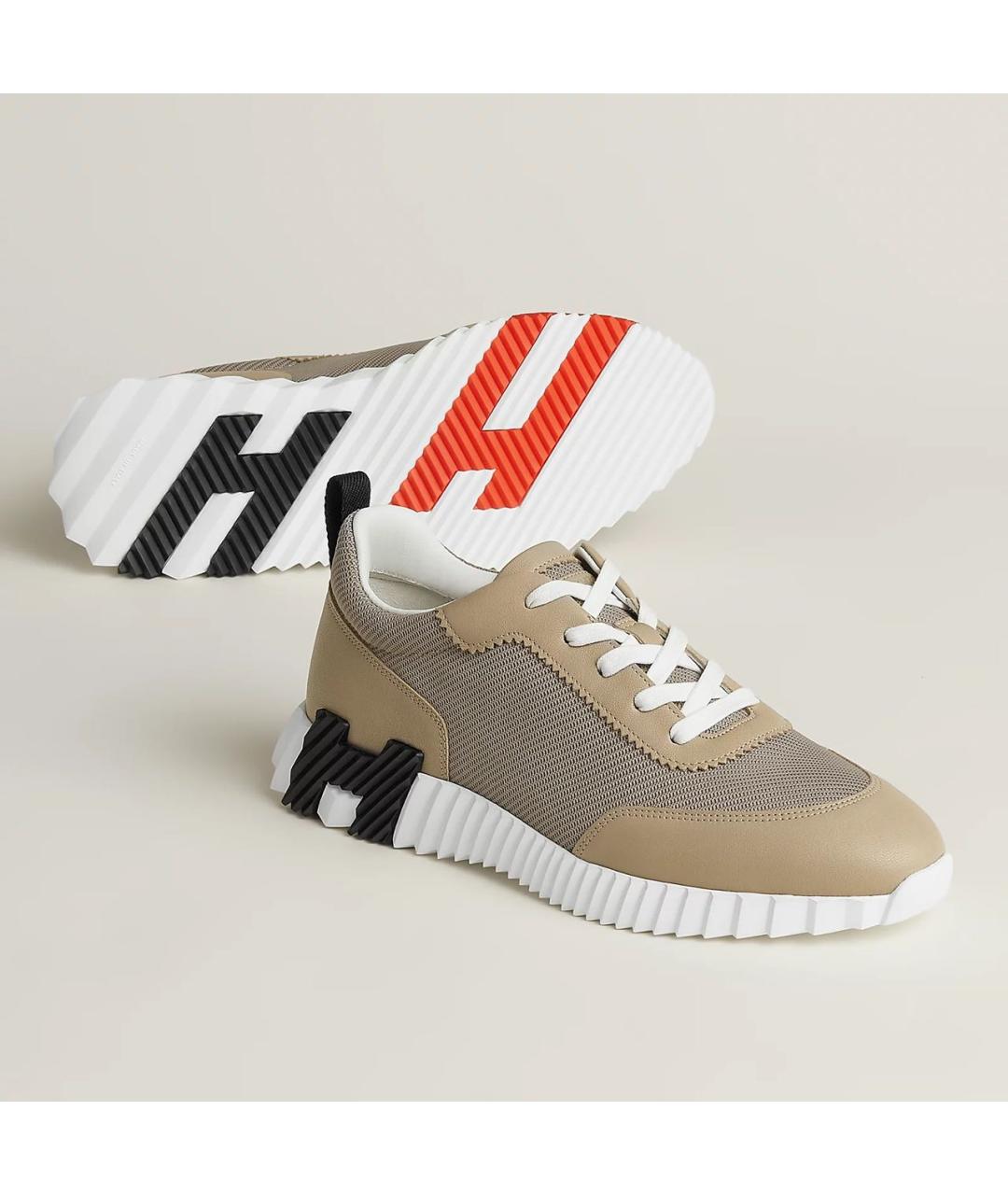 HERMES Бежевые кожаные низкие кроссовки / кеды, фото 7