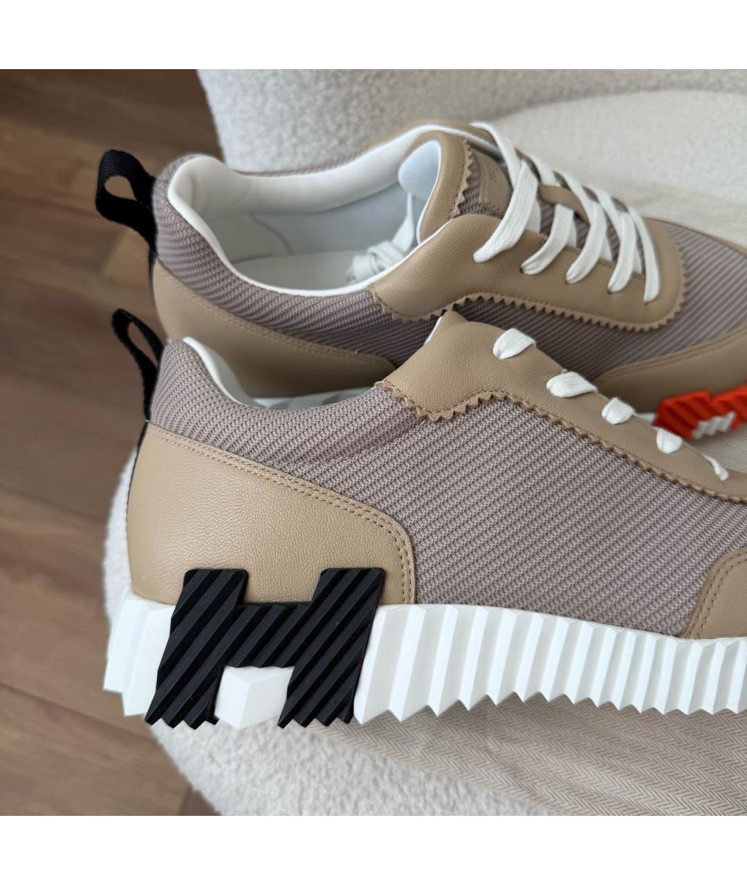 HERMES Бежевые кожаные низкие кроссовки / кеды, фото 4