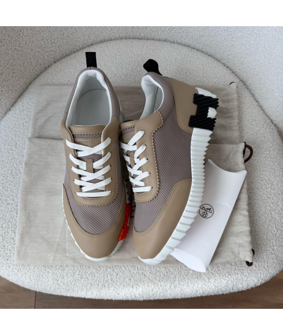 HERMES Бежевые кожаные низкие кроссовки / кеды, фото 2