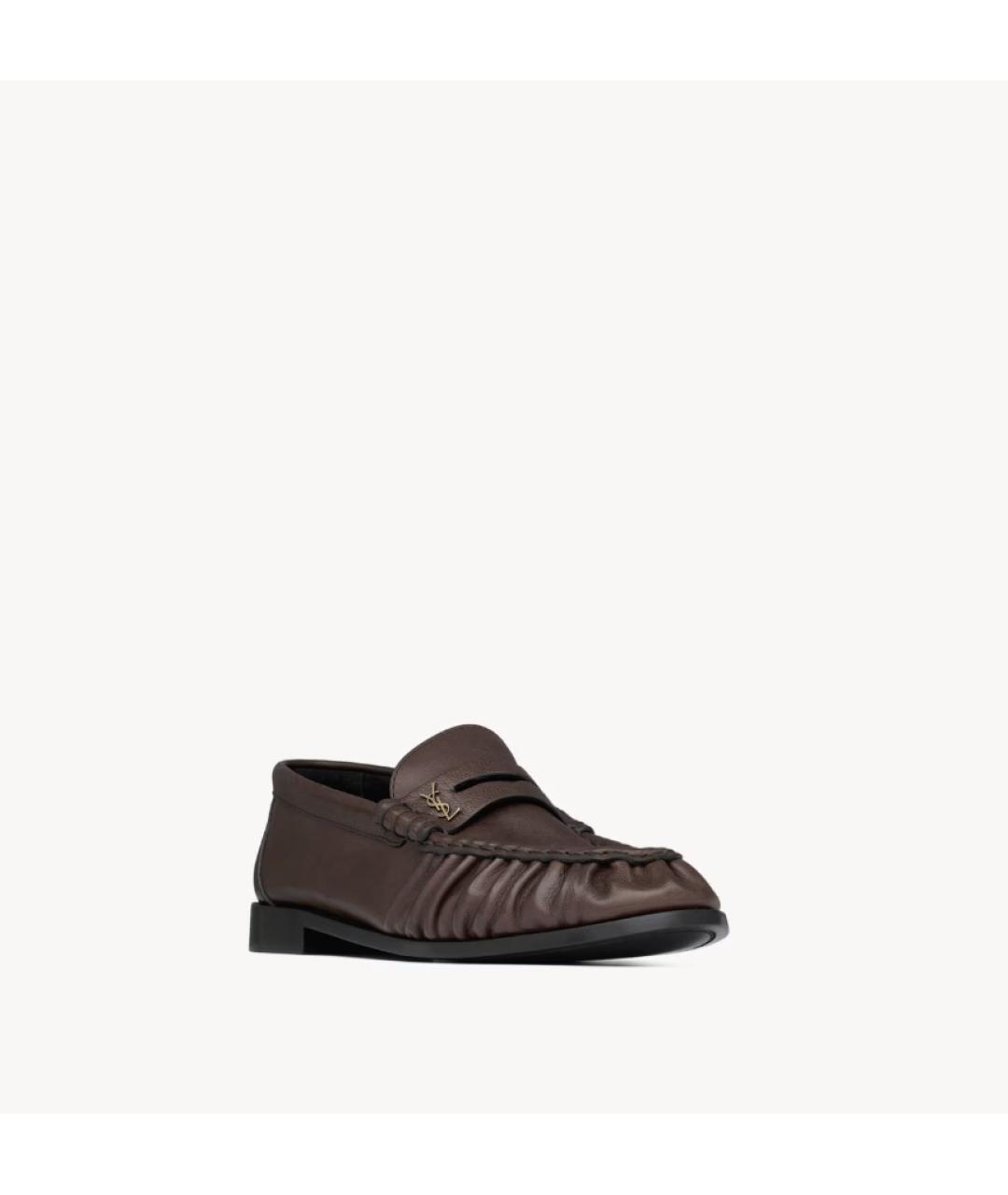 SAINT LAURENT Коричневые кожаные лоферы, фото 3