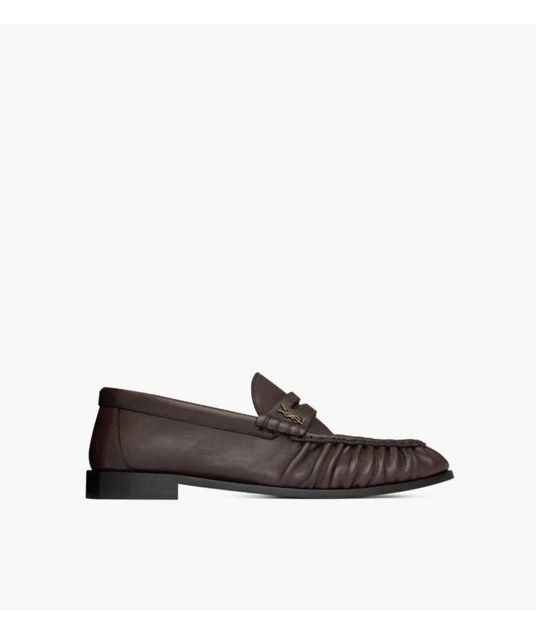 SAINT LAURENT Коричневые кожаные лоферы, фото 4