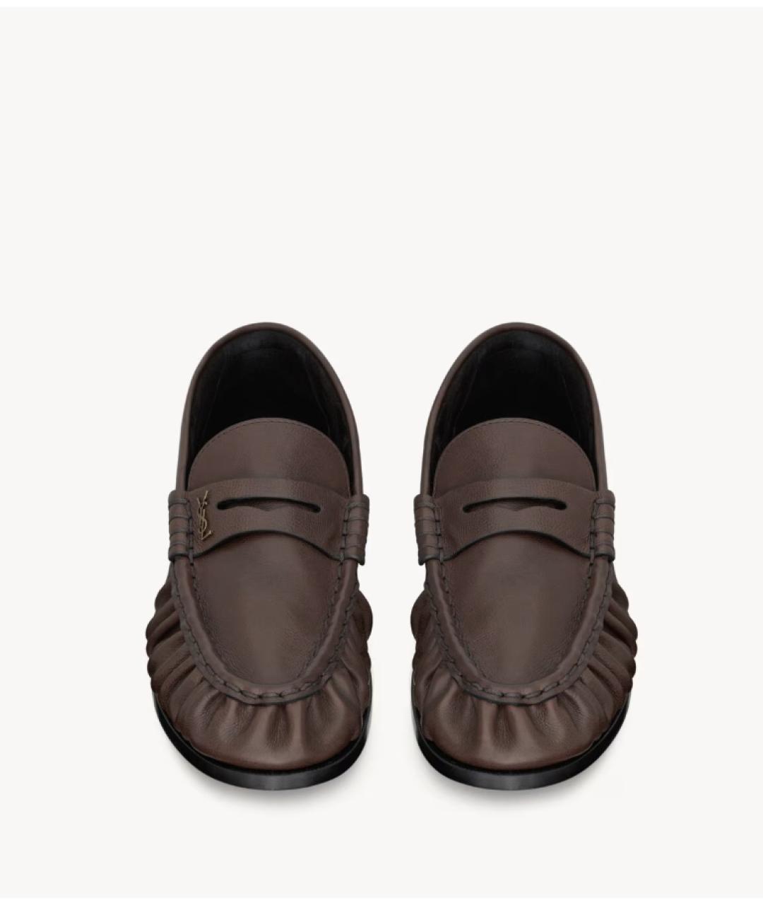 SAINT LAURENT Коричневые кожаные лоферы, фото 2