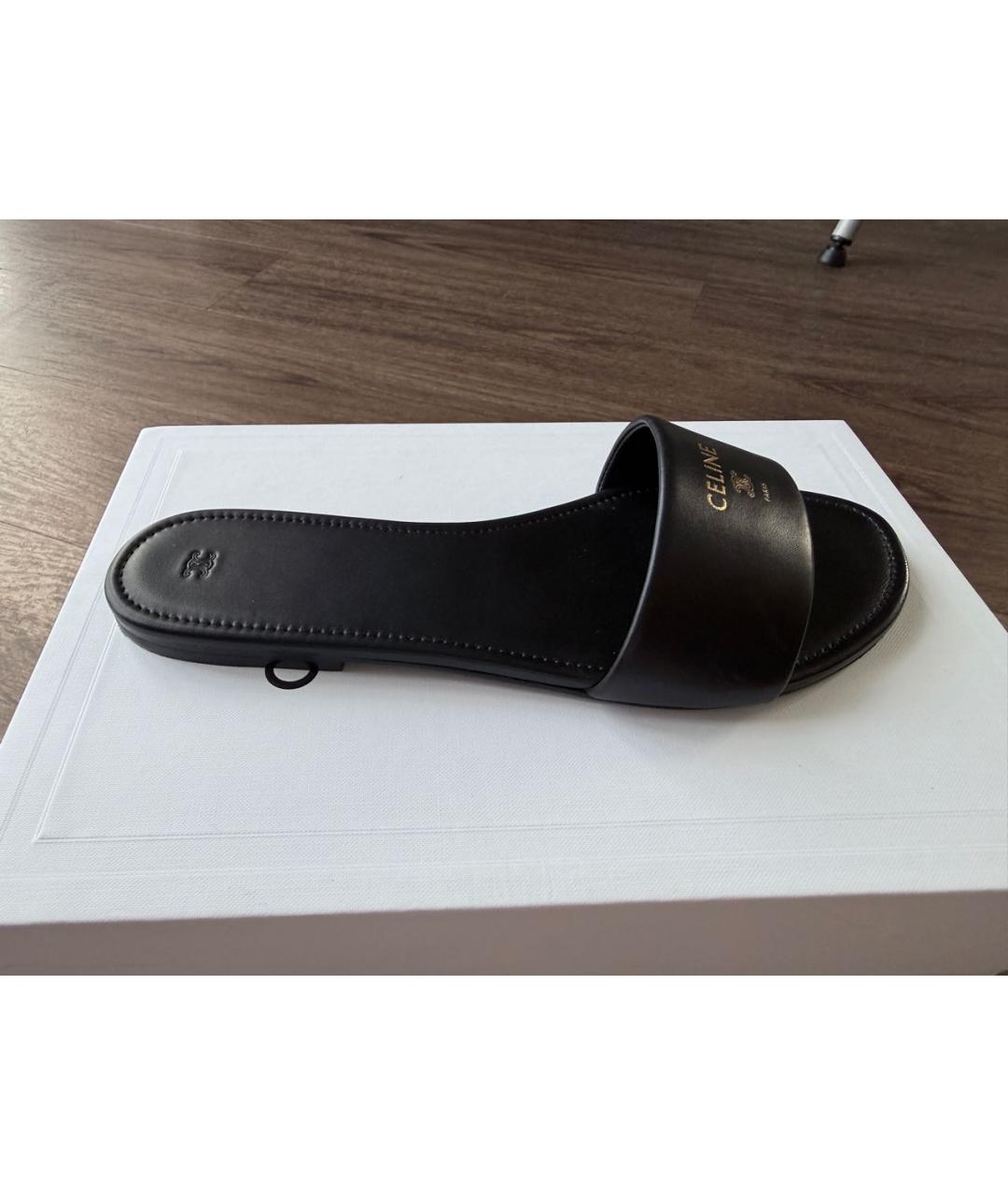 CELINE Черные кожаные шлепанцы, фото 5