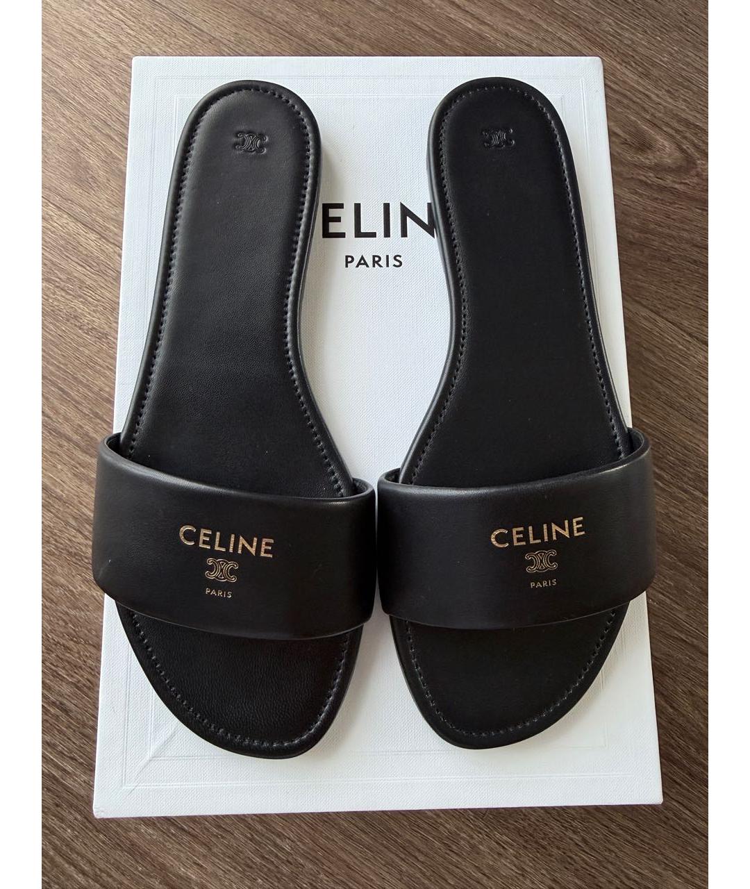 CELINE Черные кожаные шлепанцы, фото 2