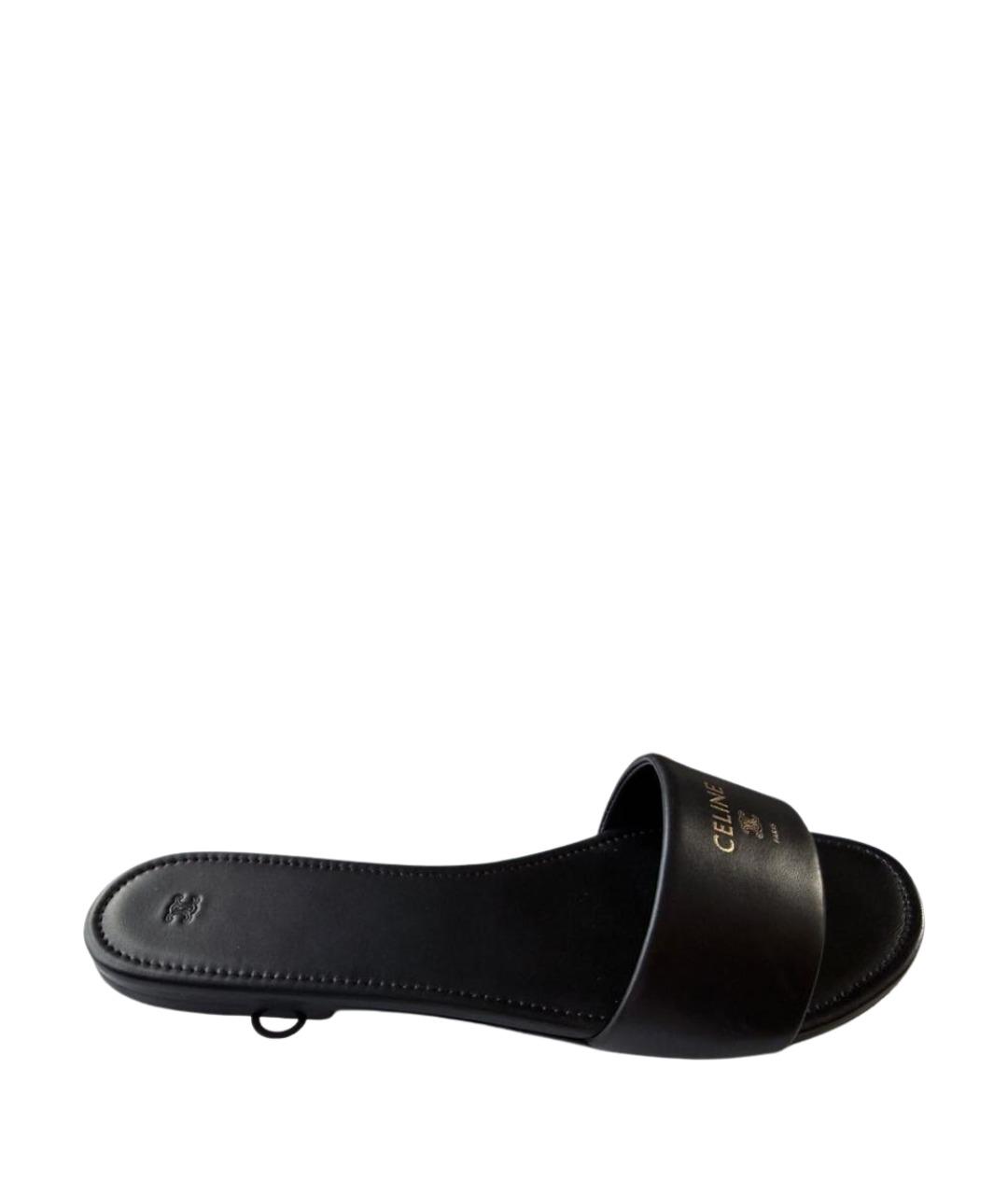 CELINE Черные кожаные шлепанцы, фото 1