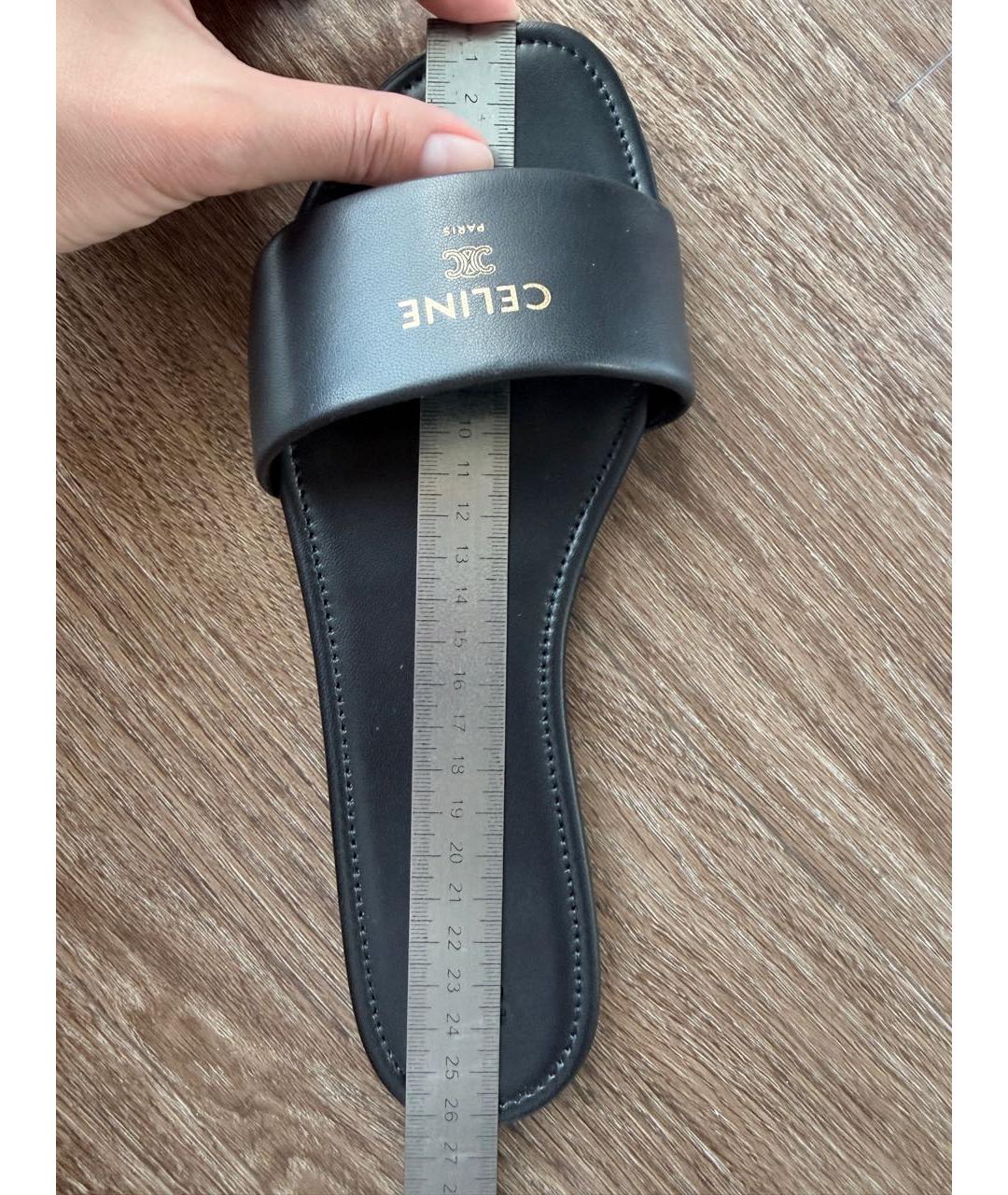 CELINE Черные кожаные шлепанцы, фото 4