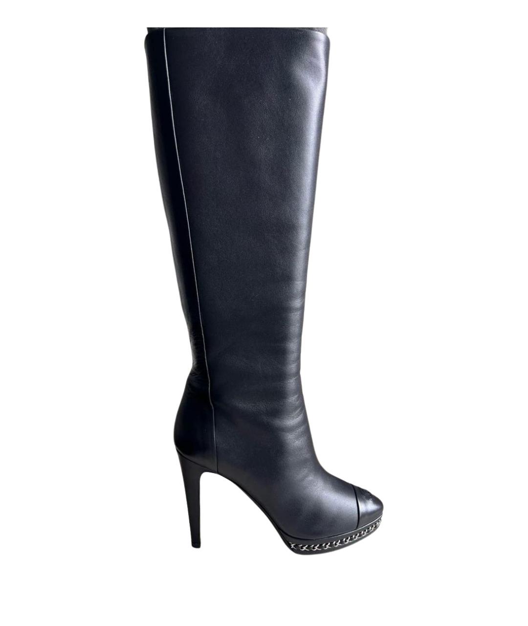 CHANEL Черные кожаные сапоги, фото 1