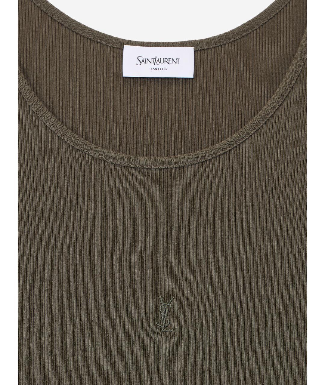 SAINT LAURENT Зеленая хлопковая майка, фото 3
