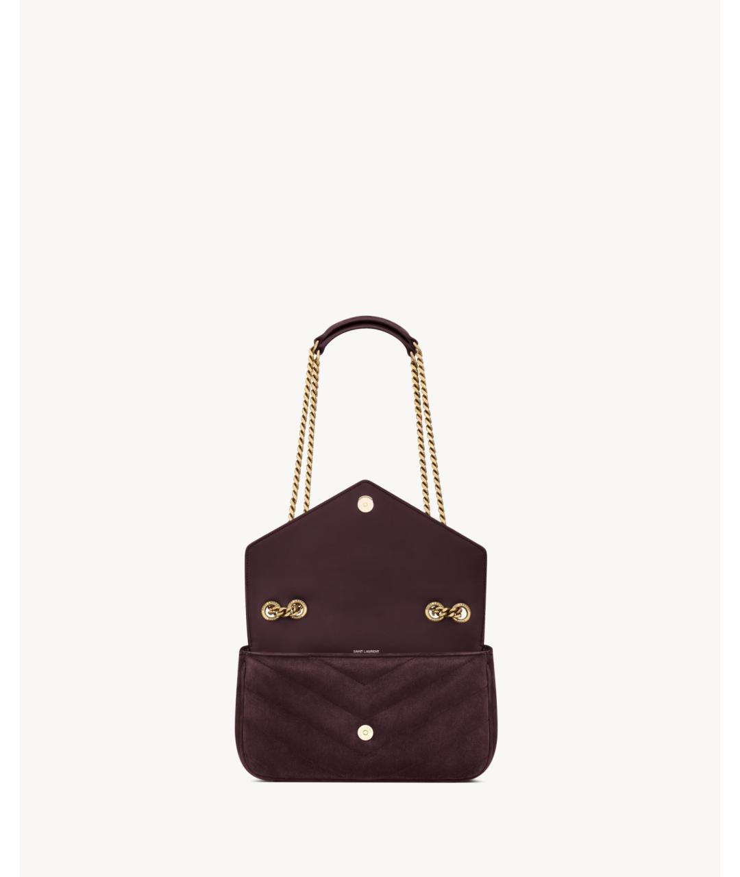 SAINT LAURENT Бордовая замшевая сумка через плечо, фото 5