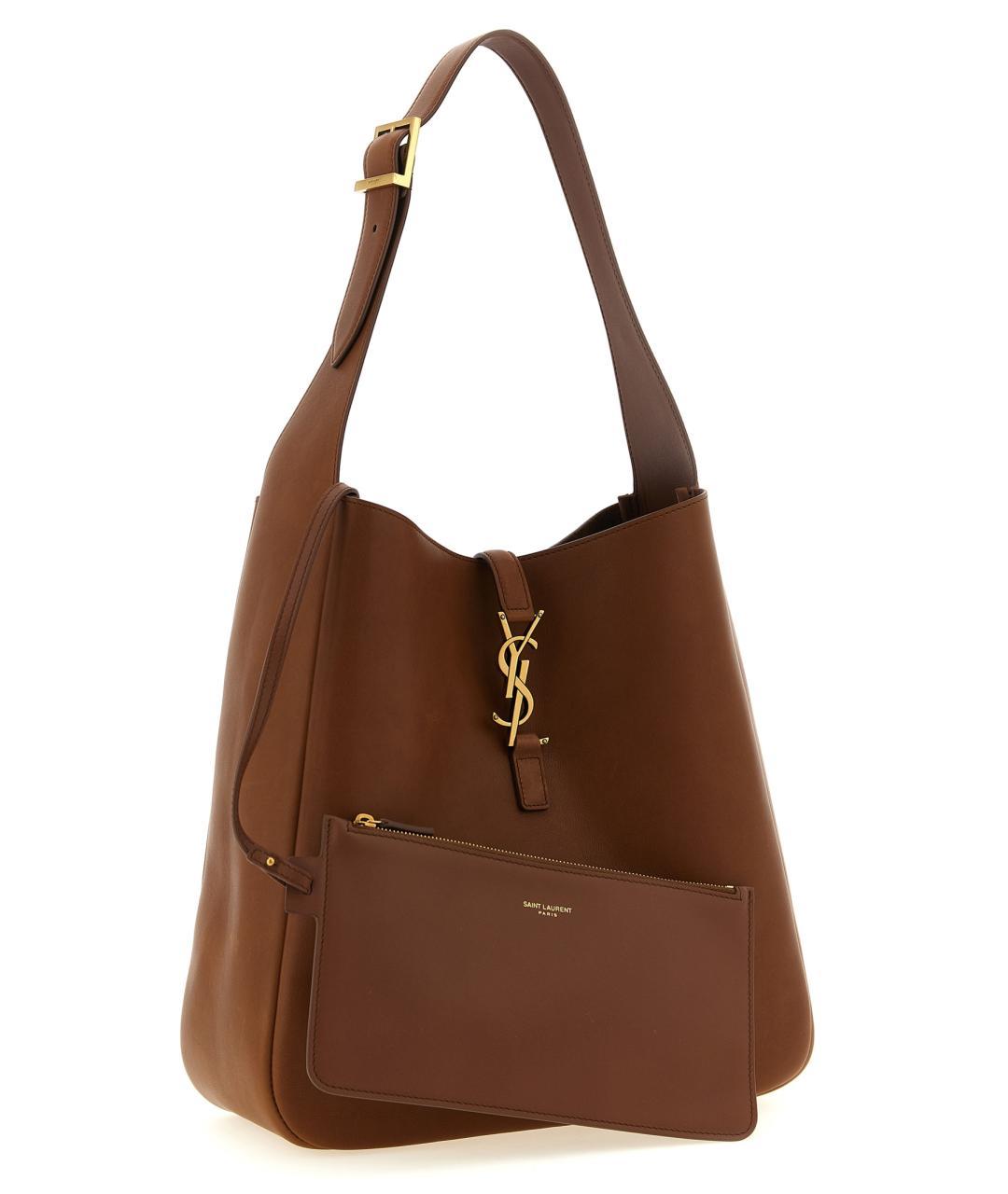 SAINT LAURENT Коричневая кожаная сумка через плечо, фото 3