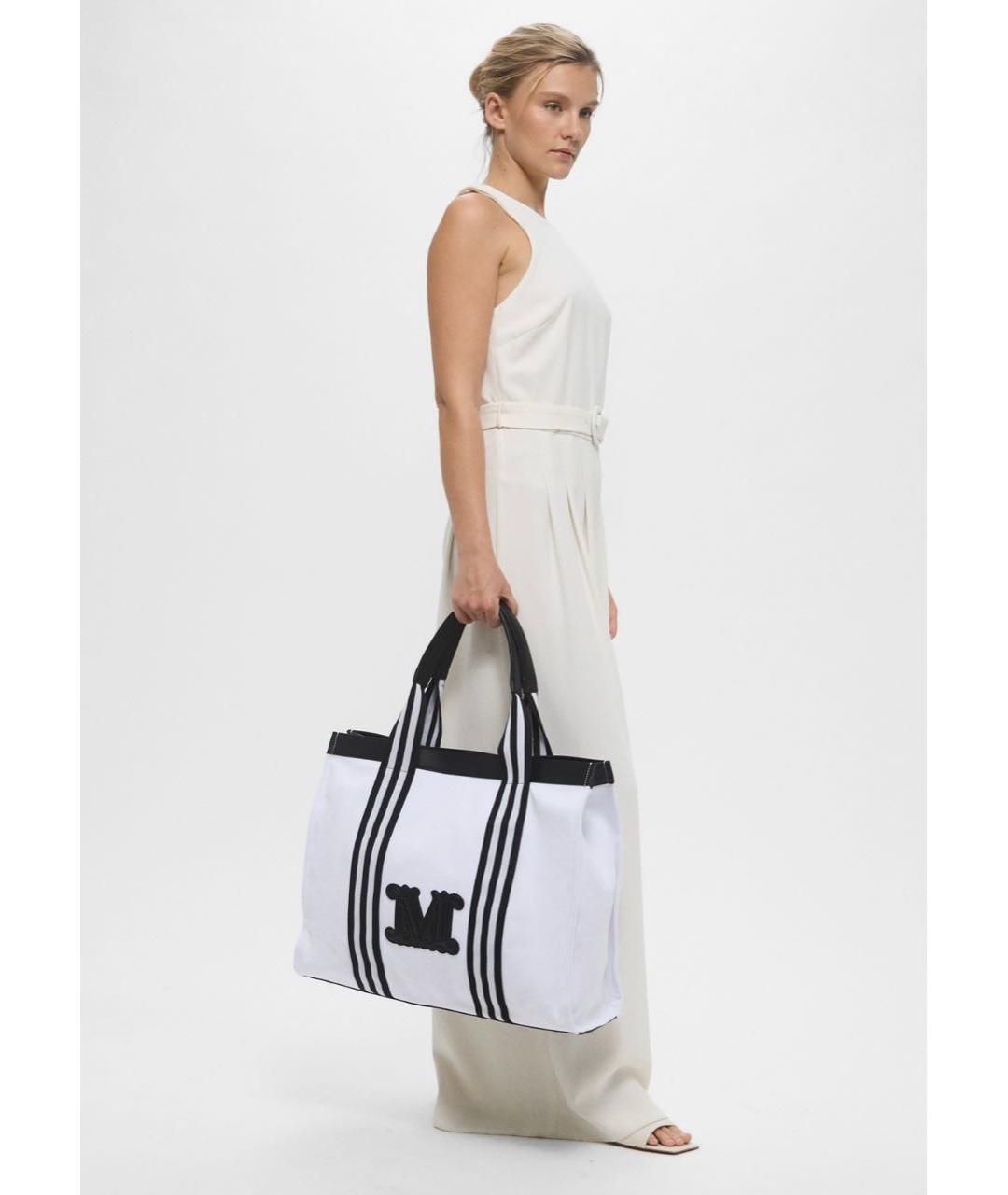 WEEKEND MAX MARA Белая хлопковая пляжная сумка, фото 5