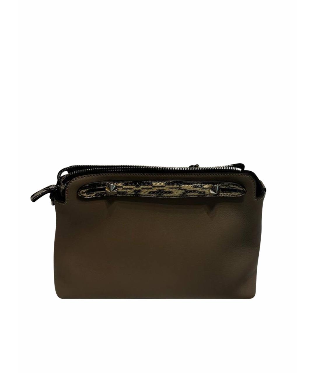 FENDI Бежевая кожаная сумка с короткими ручками, фото 1