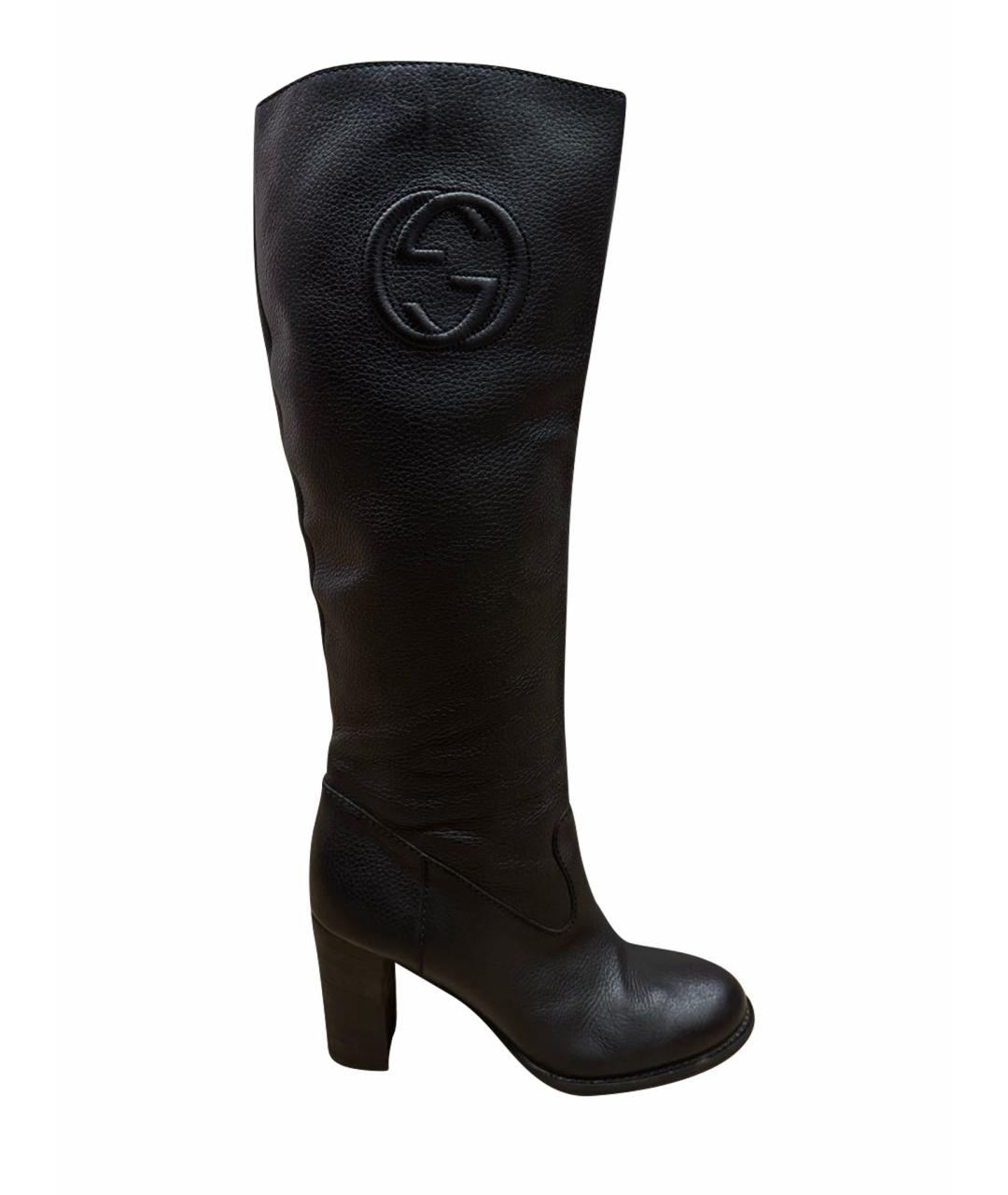 GUCCI Черные кожаные сапоги, фото 1