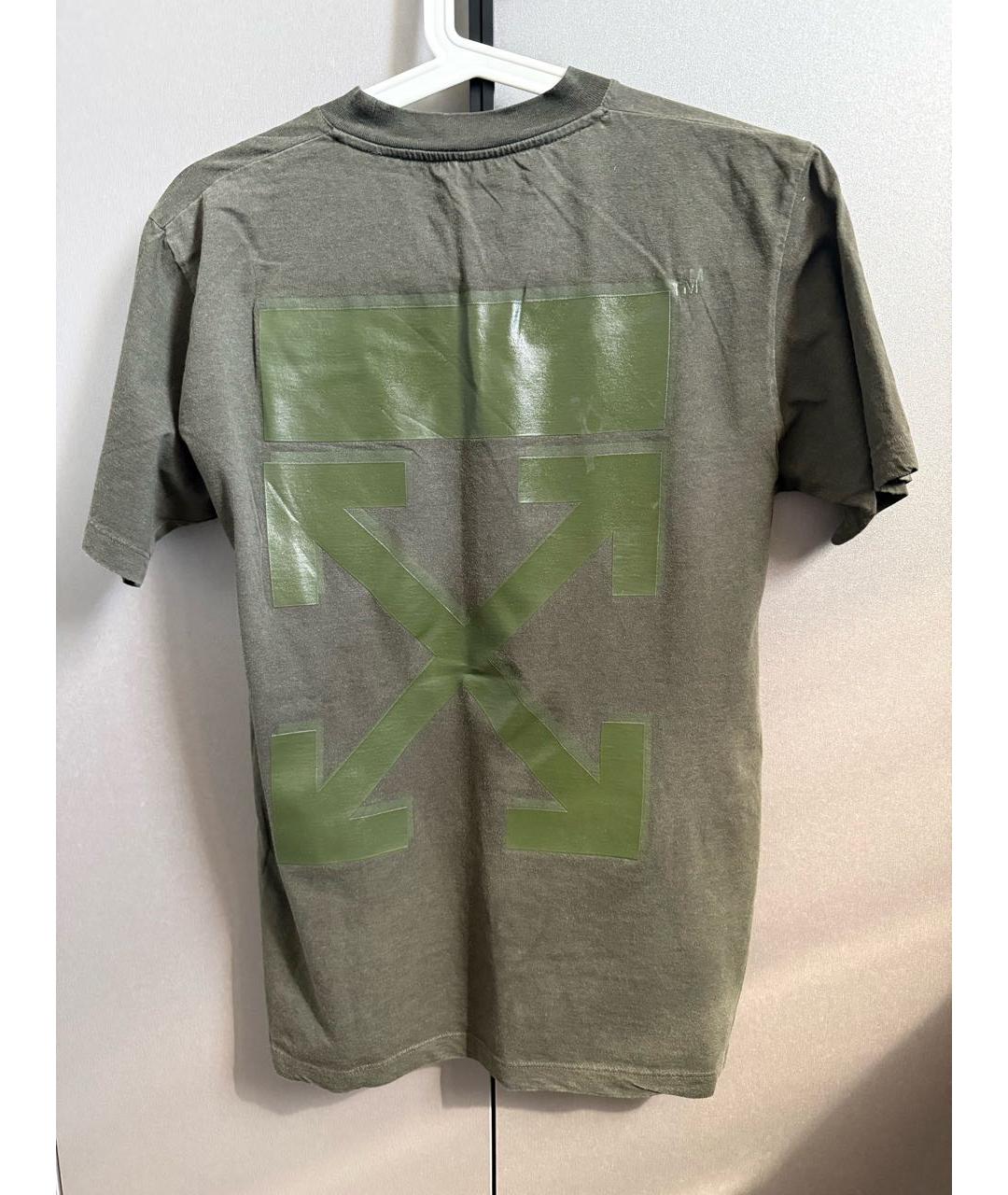 OFF-WHITE Хаки хлопковая футболка, фото 2