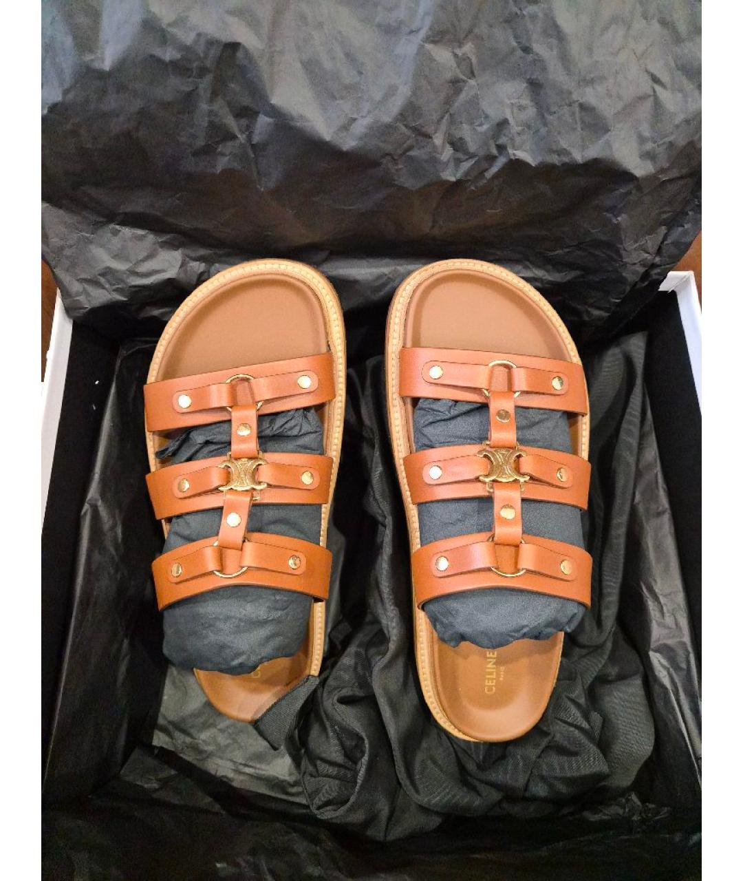 CELINE Коричневые кожаные сандалии, фото 3