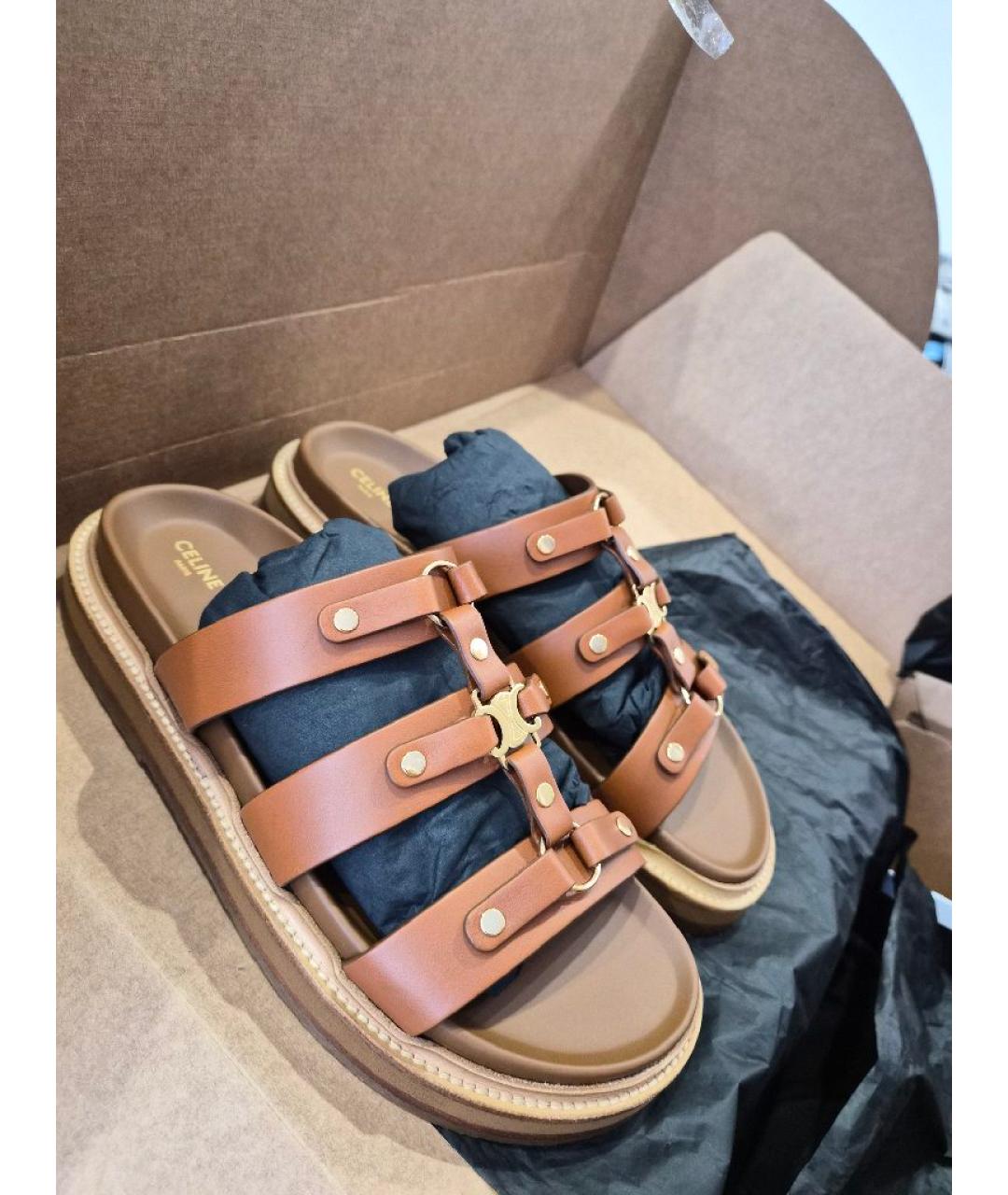 CELINE Коричневые кожаные сандалии, фото 6