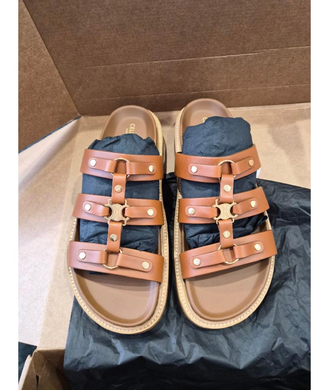 CELINE Коричневые кожаные сандалии, фото 2