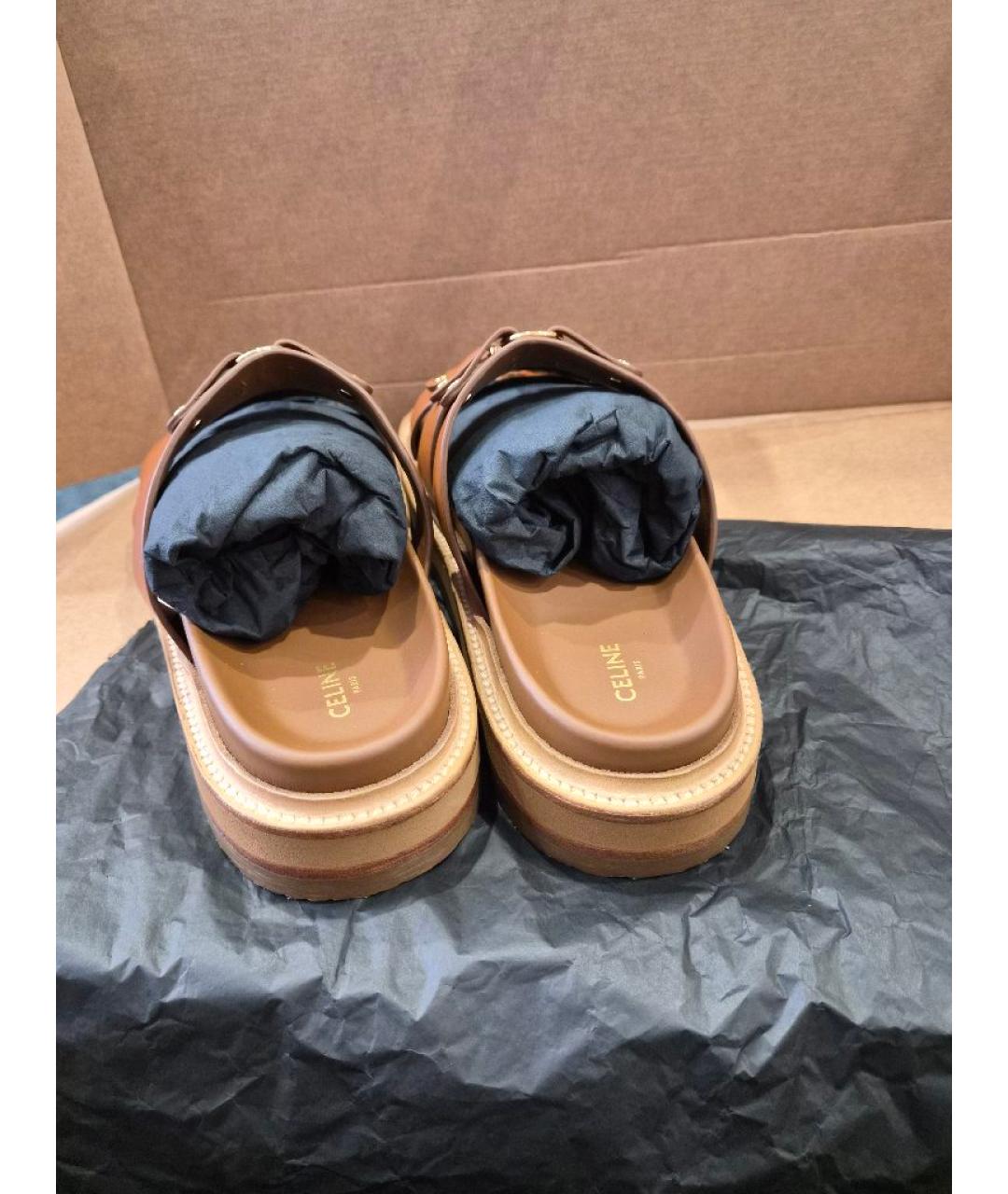 CELINE Коричневые кожаные сандалии, фото 4