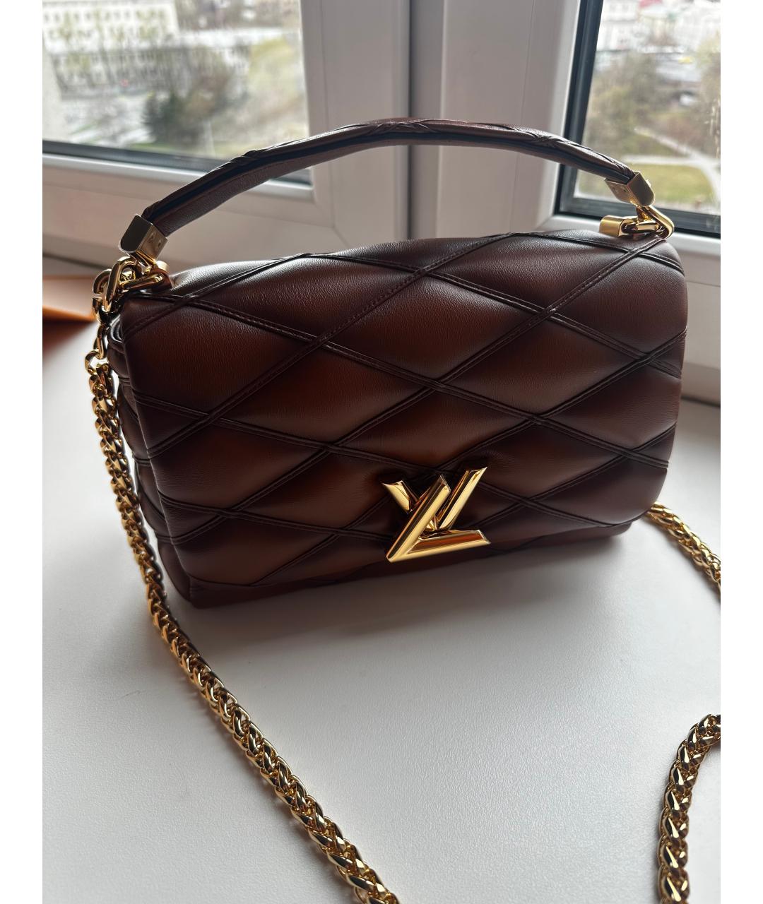 LOUIS VUITTON Коричневая кожаная сумка с короткими ручками, фото 10