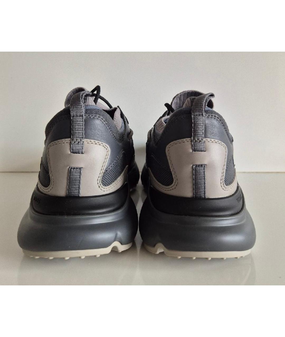 TOD'S Серые кожаные низкие кроссовки / кеды, фото 4