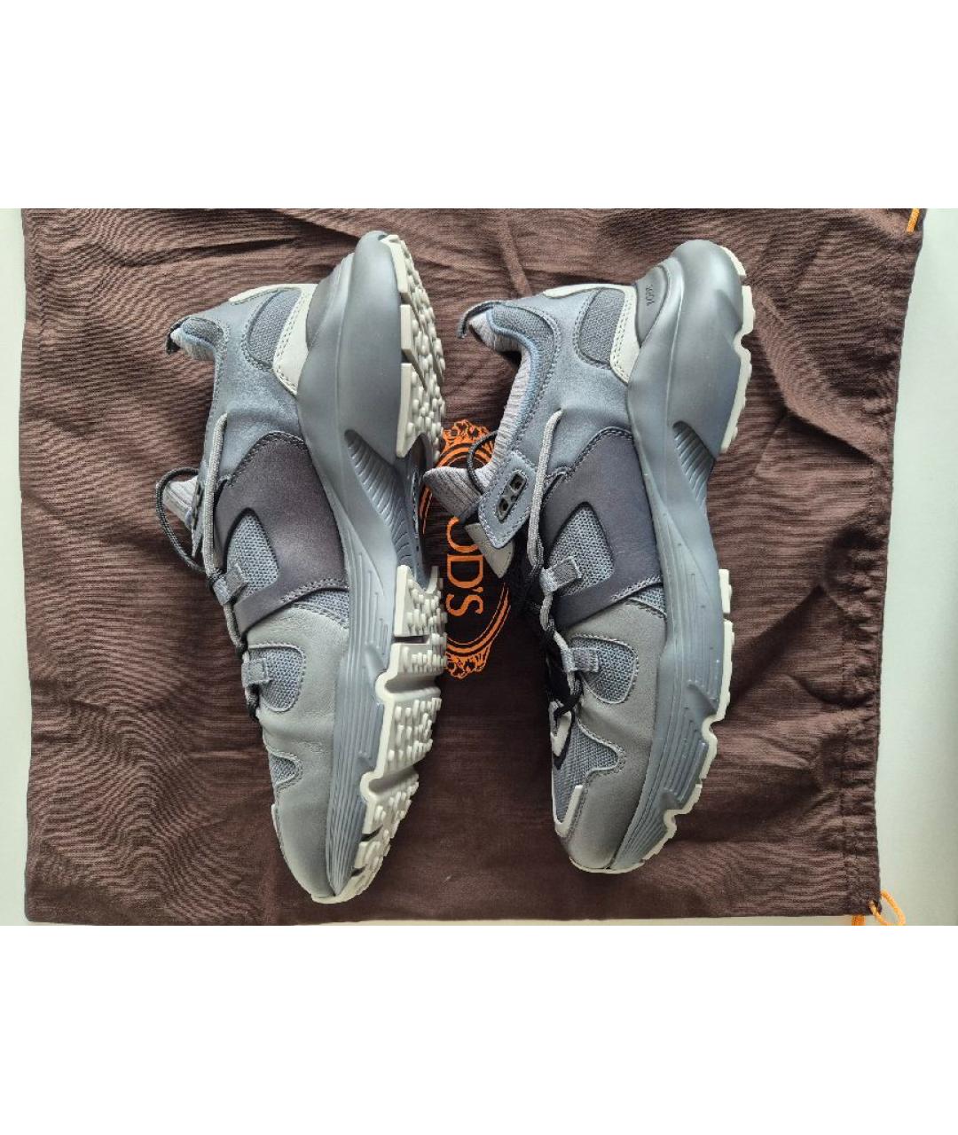 TOD'S Серые кожаные низкие кроссовки / кеды, фото 6