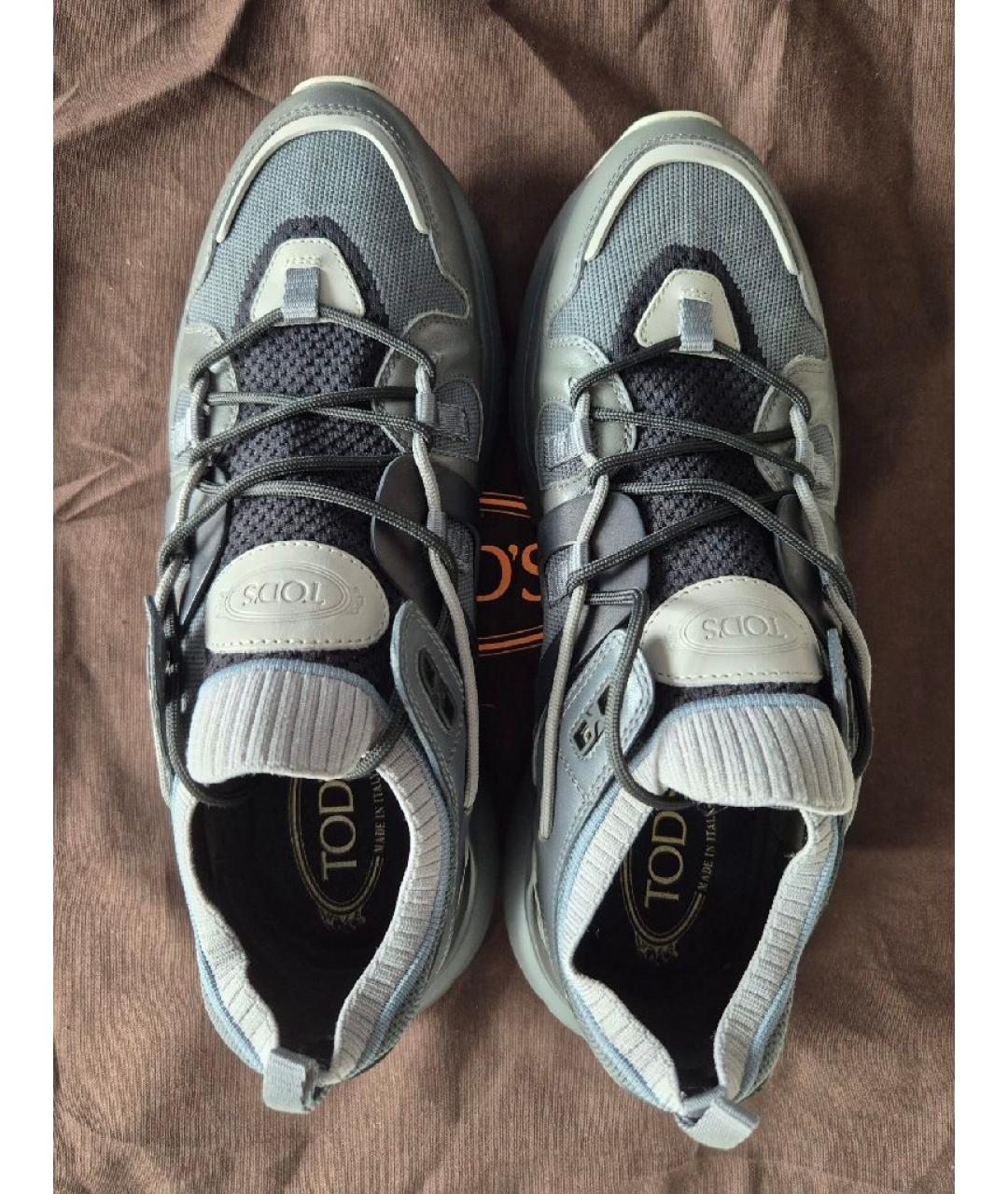 TOD'S Серые кожаные низкие кроссовки / кеды, фото 3