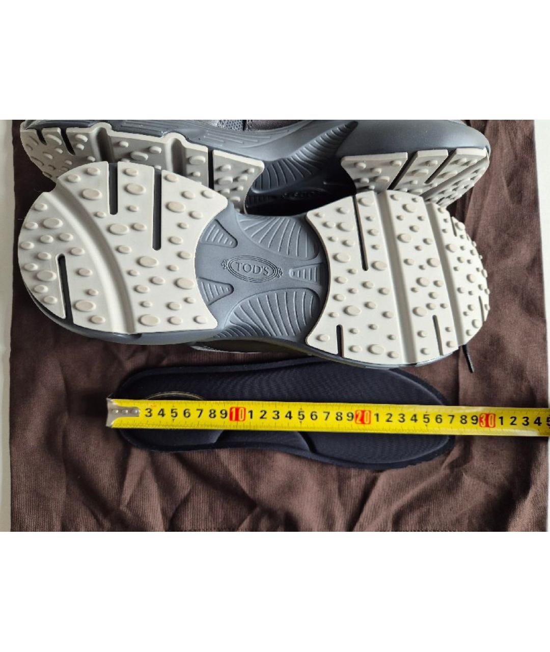 TOD'S Серые кожаные низкие кроссовки / кеды, фото 5