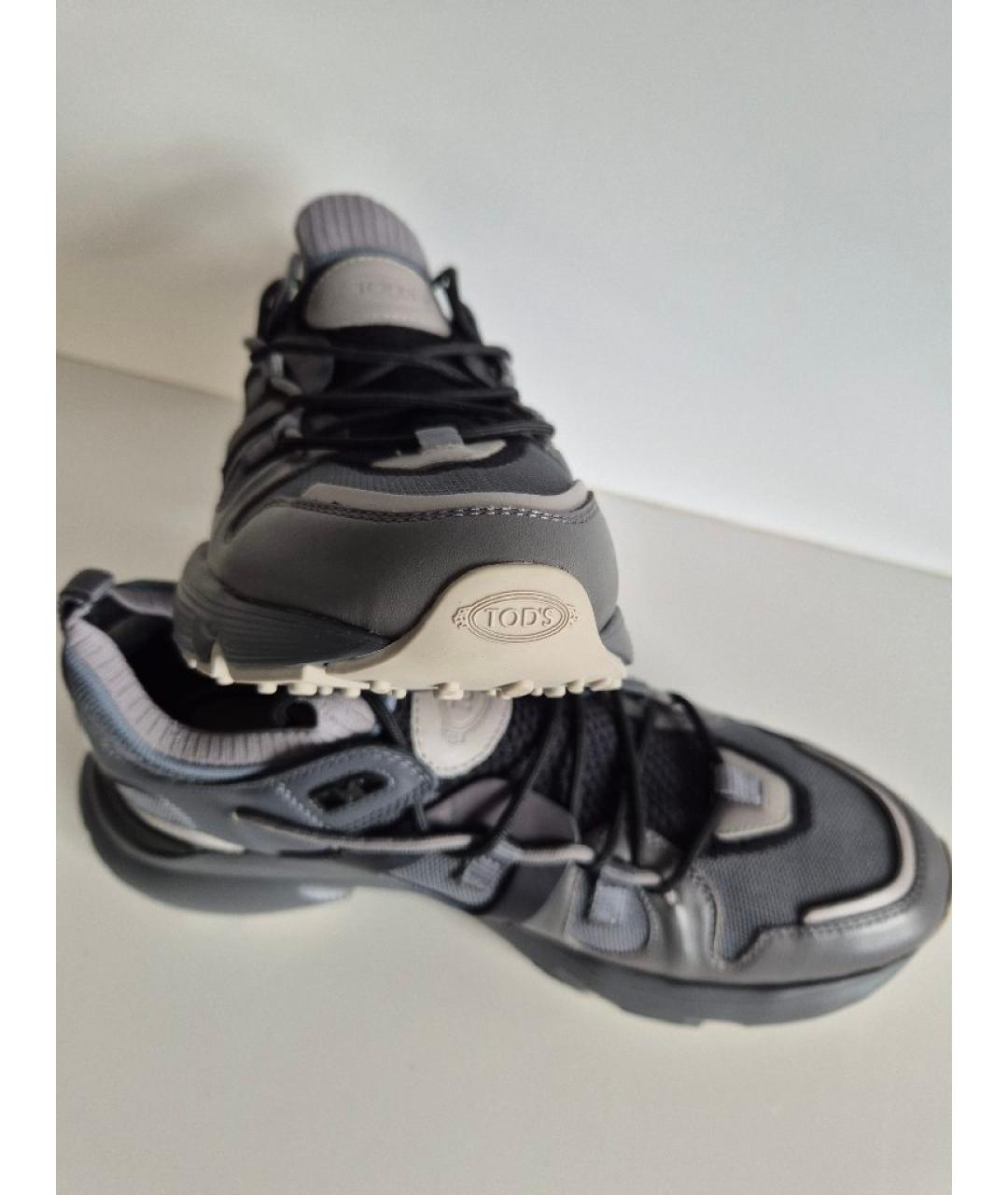 TOD'S Серые кожаные низкие кроссовки / кеды, фото 7