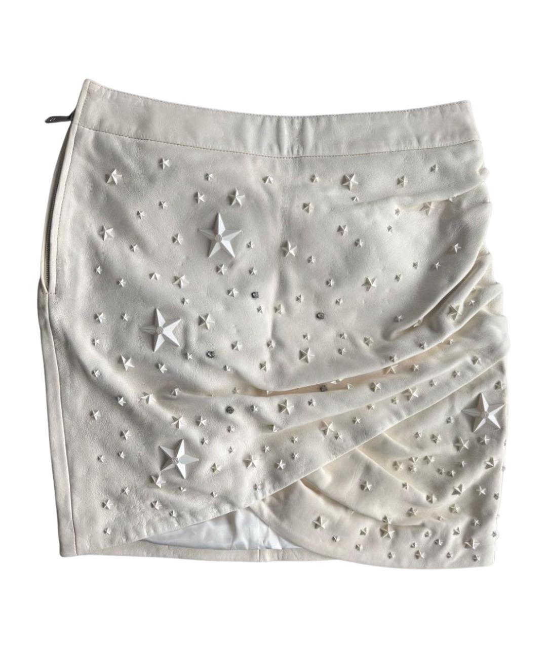 PHILIPP PLEIN Бежевая кожаная юбка мини, фото 1