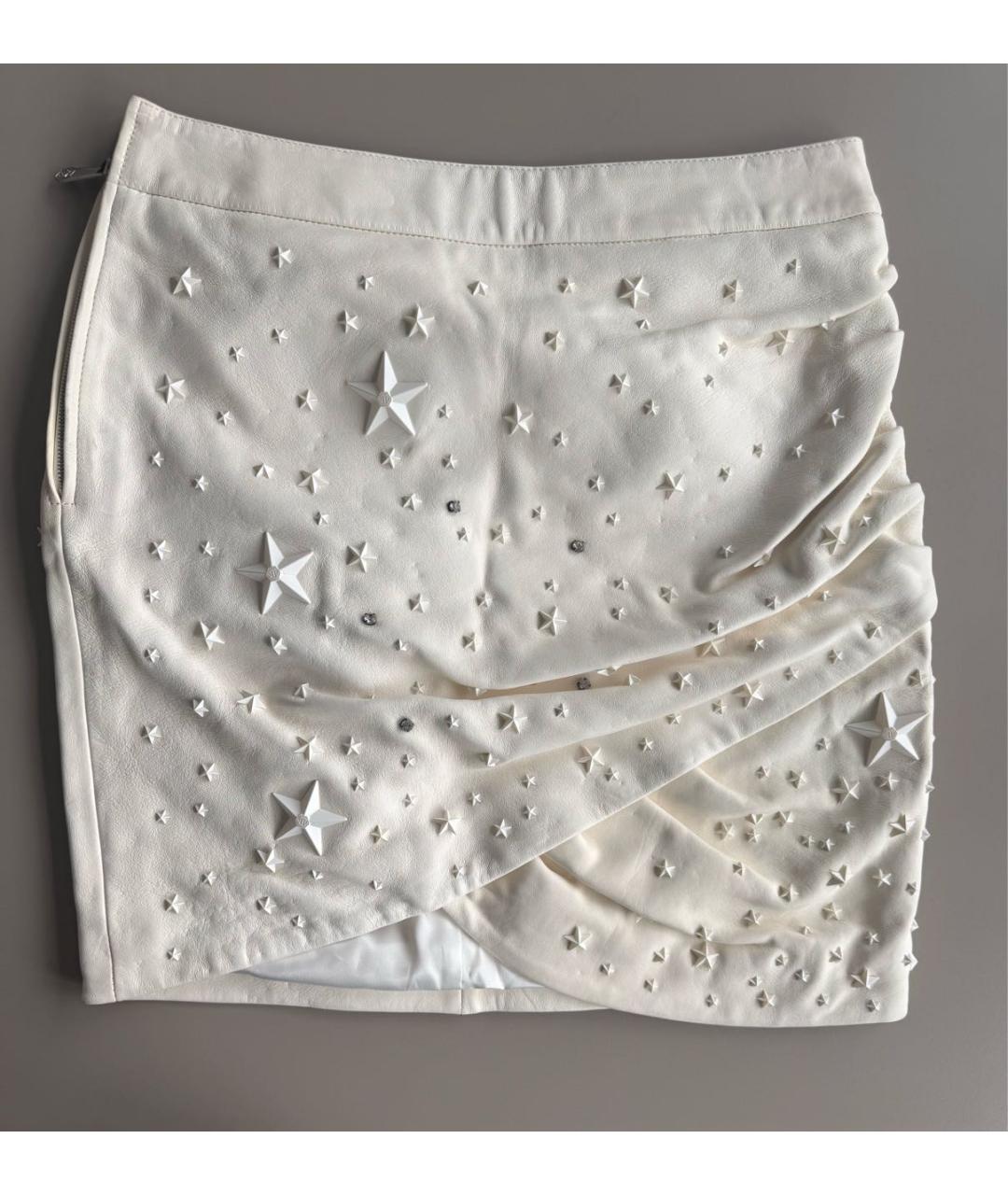 PHILIPP PLEIN Бежевая кожаная юбка мини, фото 6