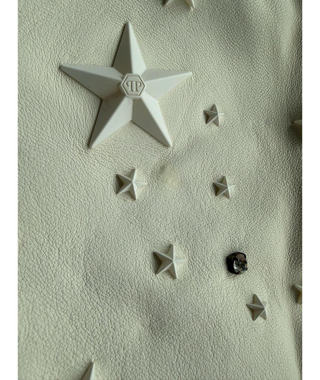 PHILIPP PLEIN Бежевая кожаная юбка мини, фото 4