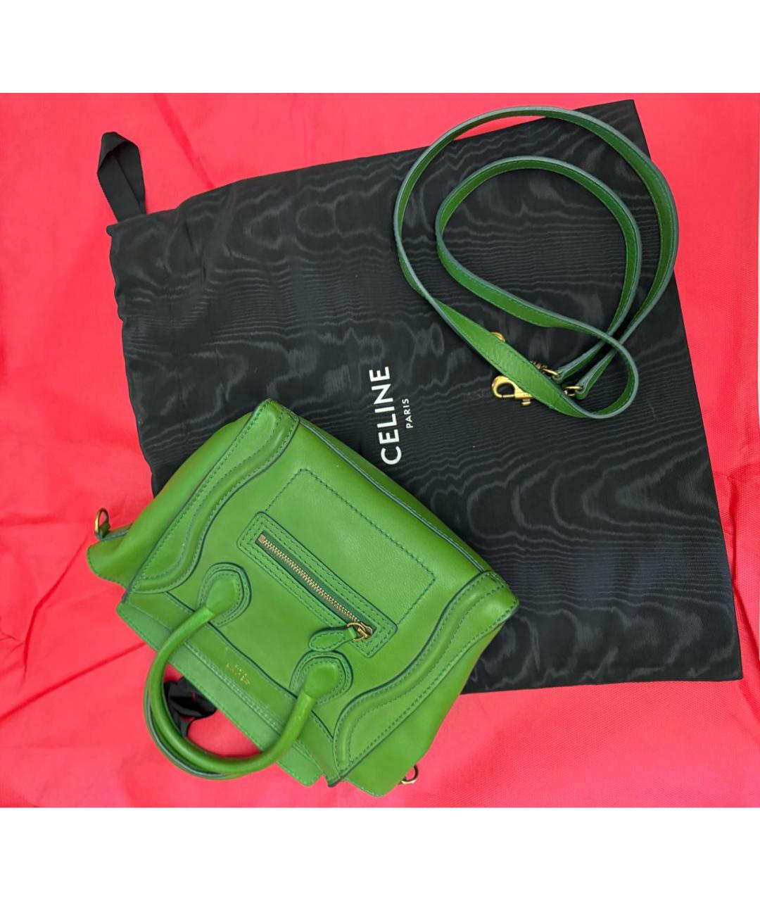 CELINE Зеленая кожаная сумка с короткими ручками, фото 2