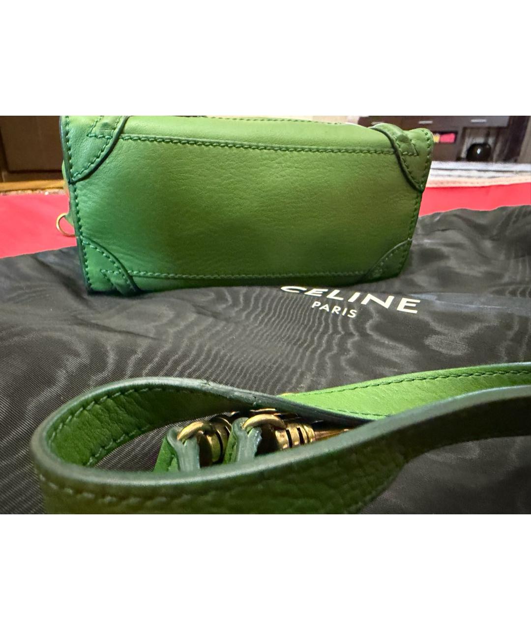 CELINE Зеленая кожаная сумка с короткими ручками, фото 3