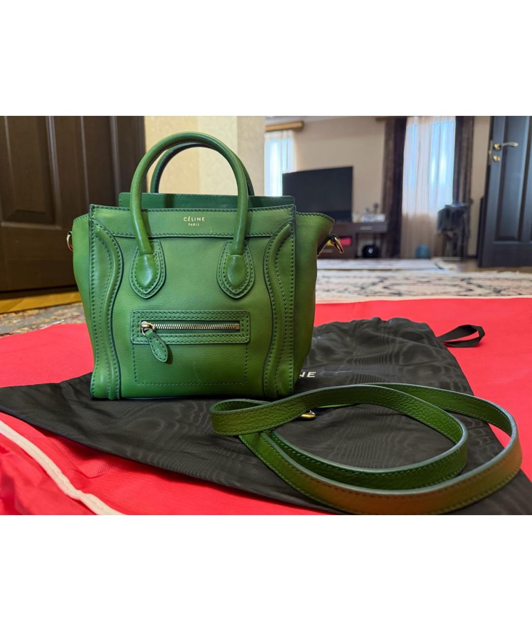 CELINE Зеленая кожаная сумка с короткими ручками, фото 4