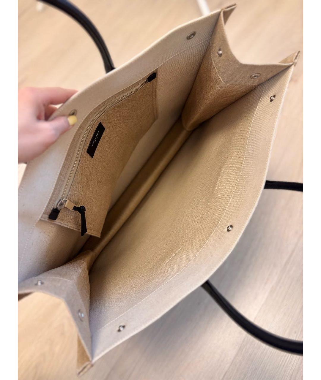 SAINT LAURENT Бежевая льняная сумка тоут, фото 4