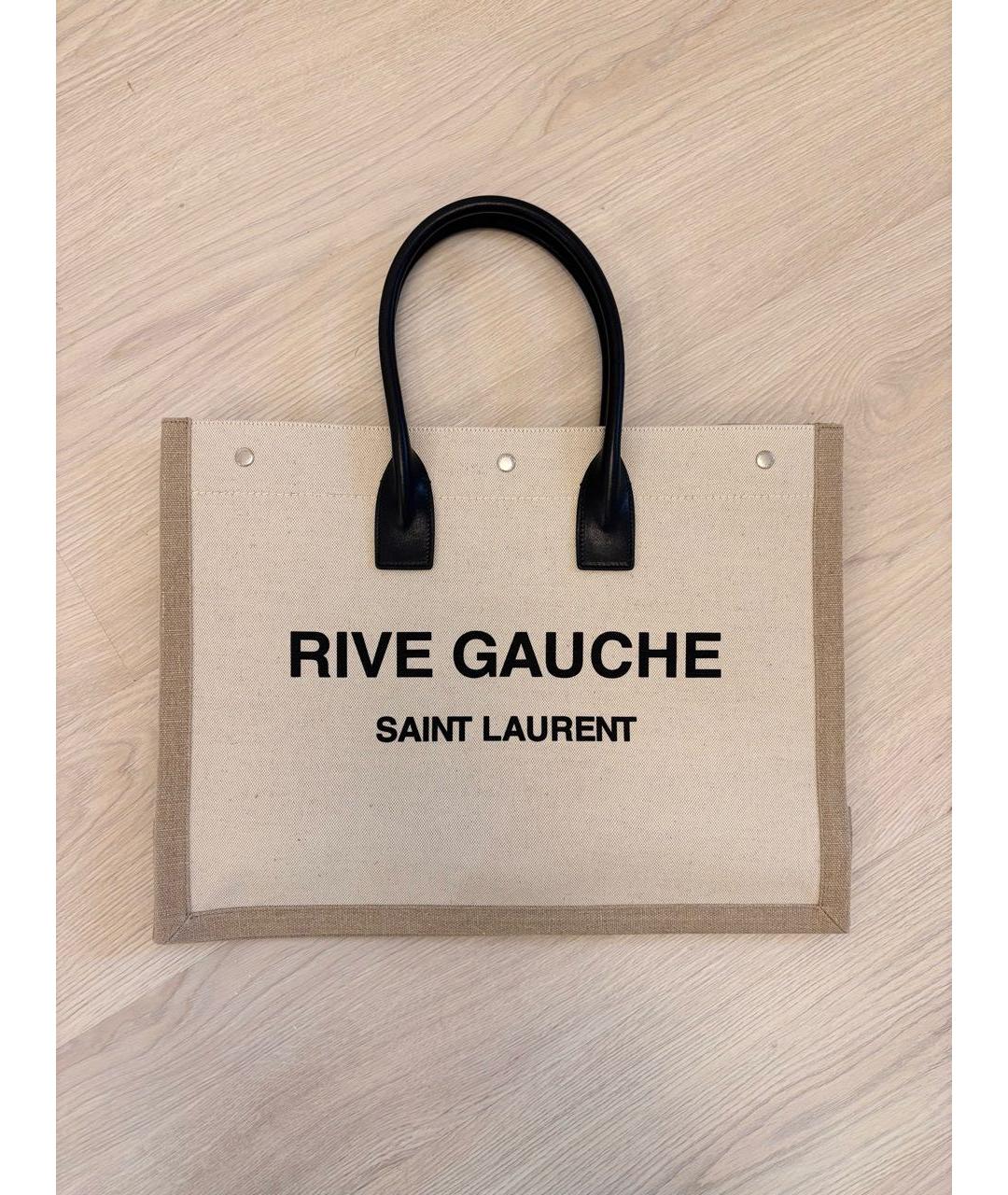 SAINT LAURENT Бежевая льняная сумка тоут, фото 6