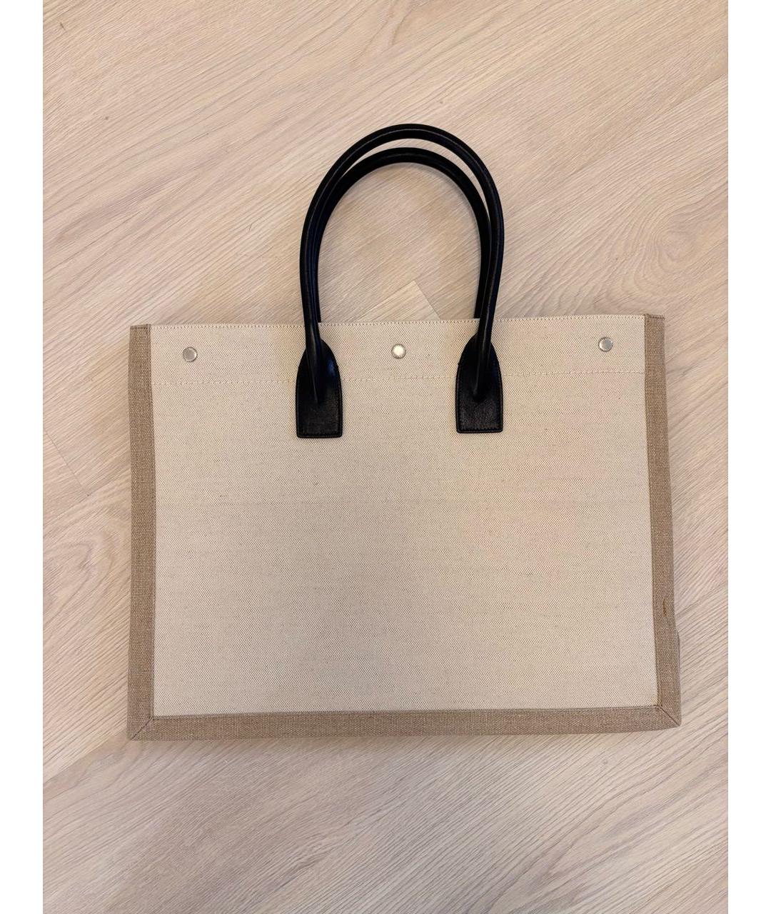 SAINT LAURENT Бежевая льняная сумка тоут, фото 3