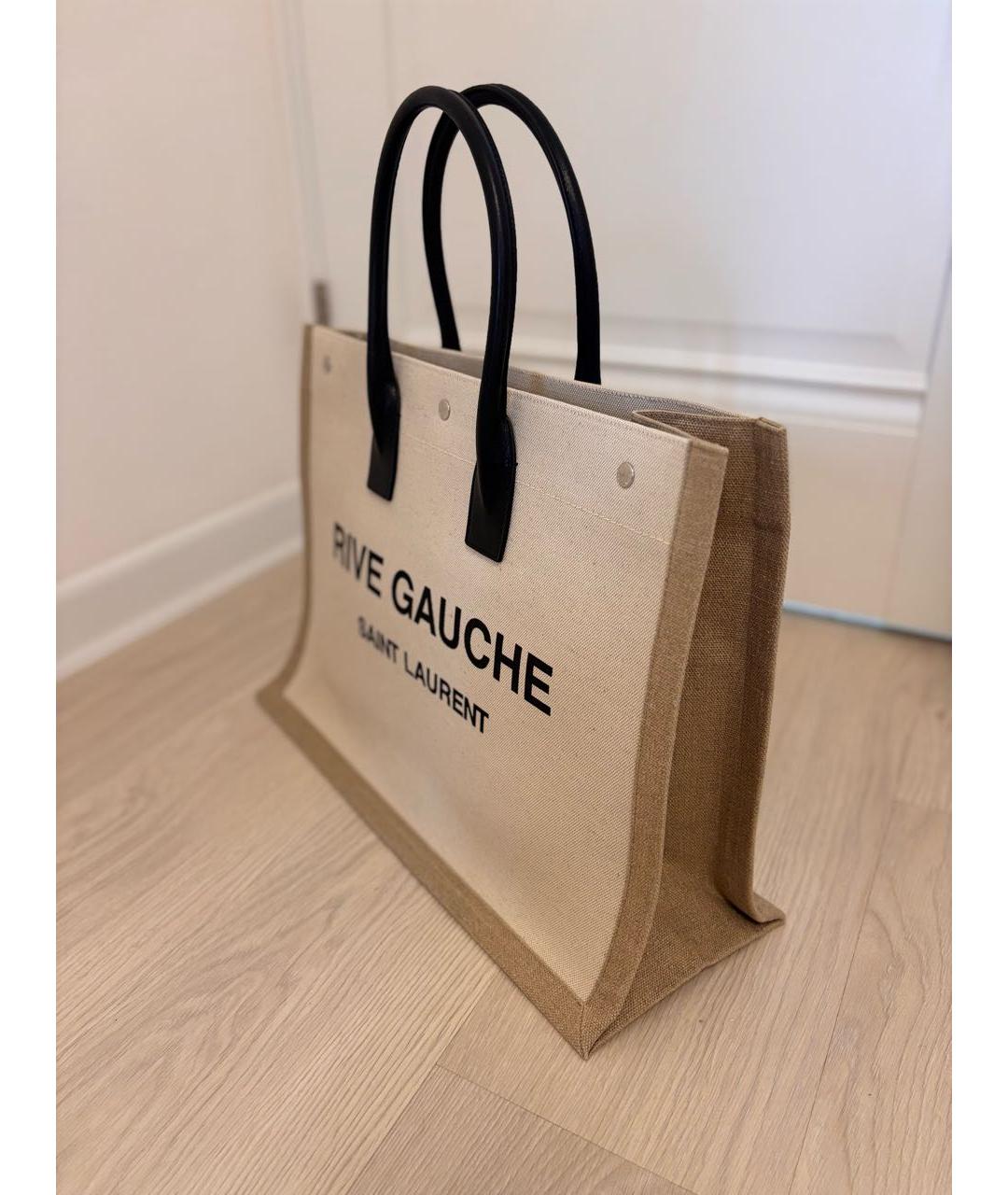 SAINT LAURENT Бежевая льняная сумка тоут, фото 2