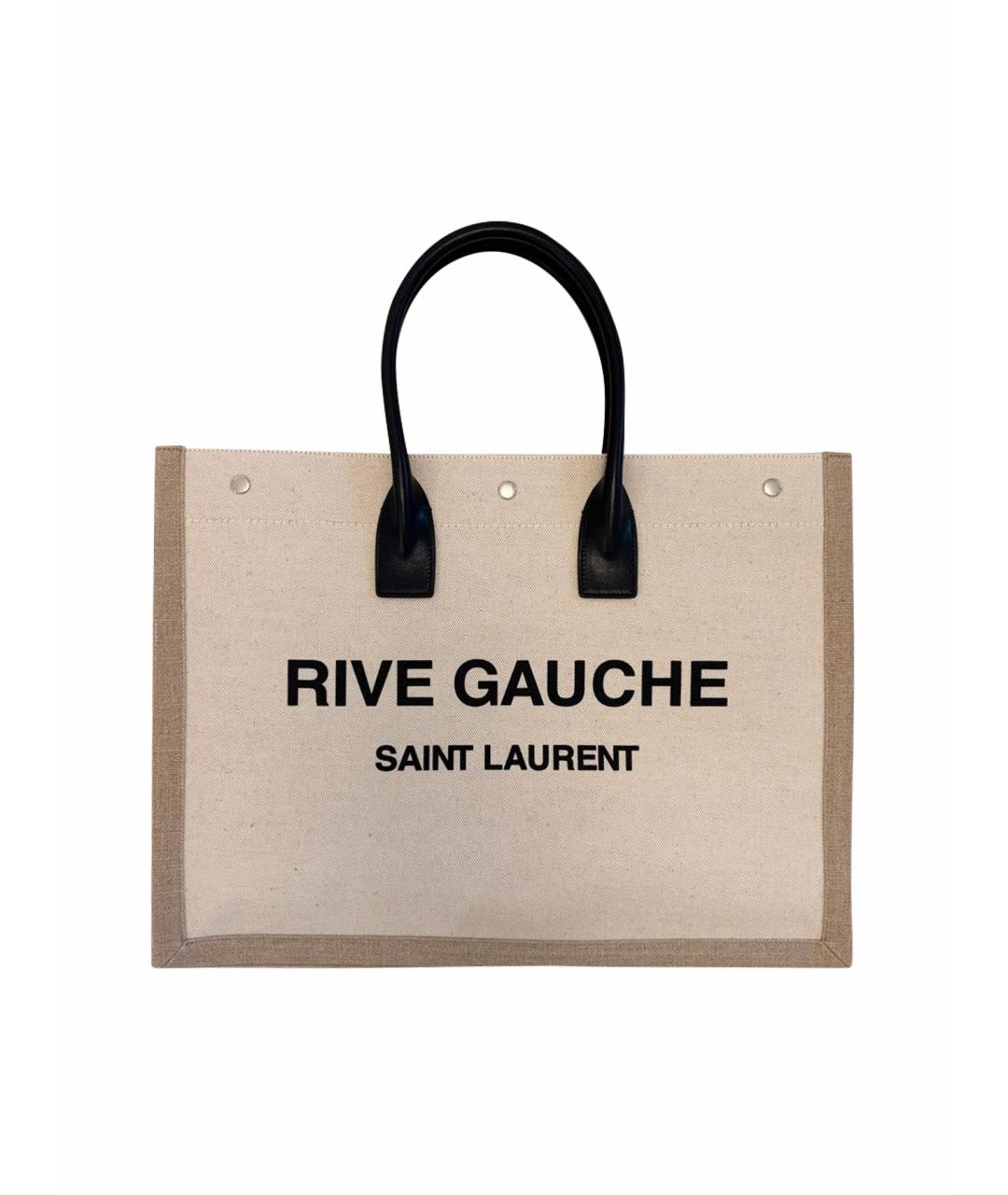SAINT LAURENT Бежевая льняная сумка тоут, фото 1