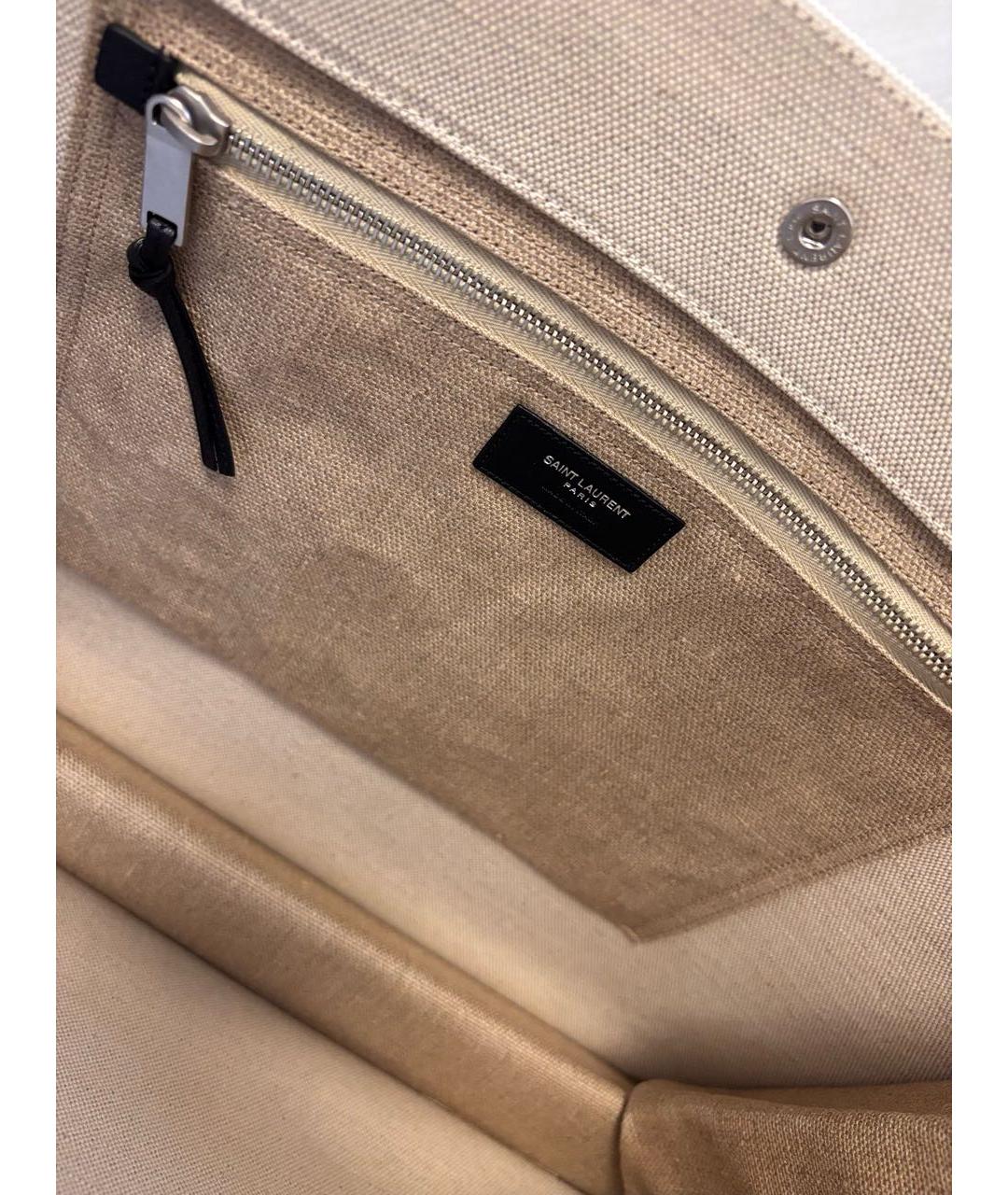SAINT LAURENT Бежевая льняная сумка тоут, фото 5