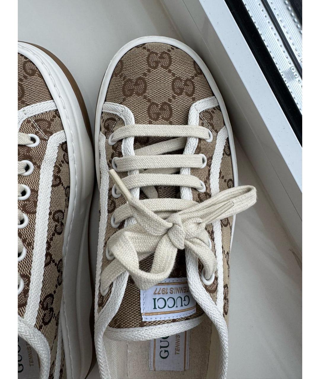 GUCCI Бежевые текстильные кеды, фото 7