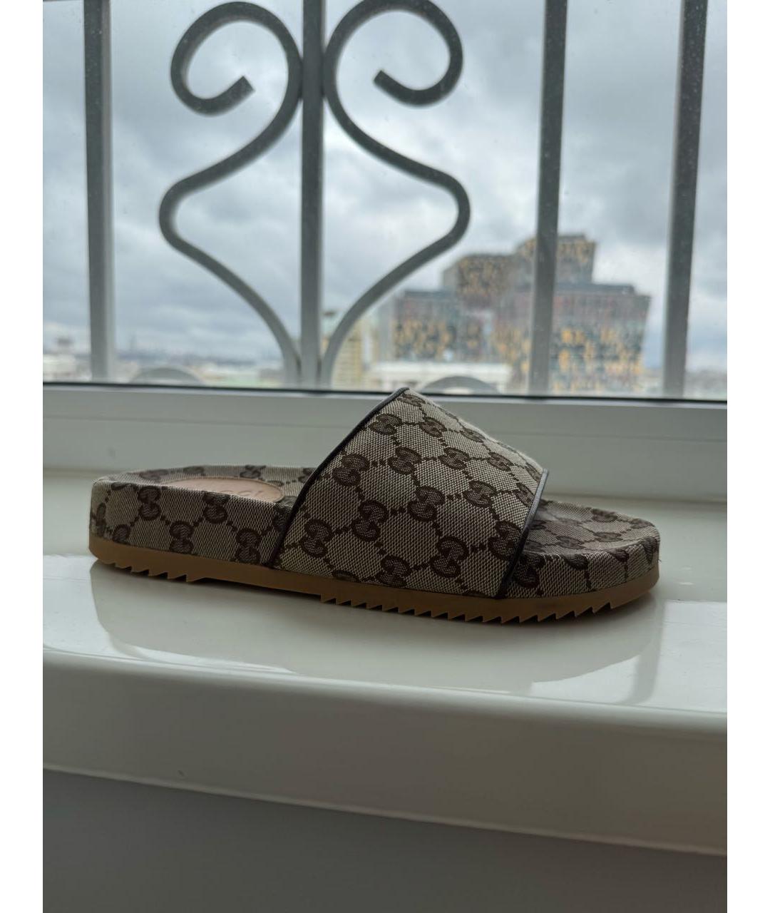 GUCCI Коричневые текстильные шлепанцы, фото 9