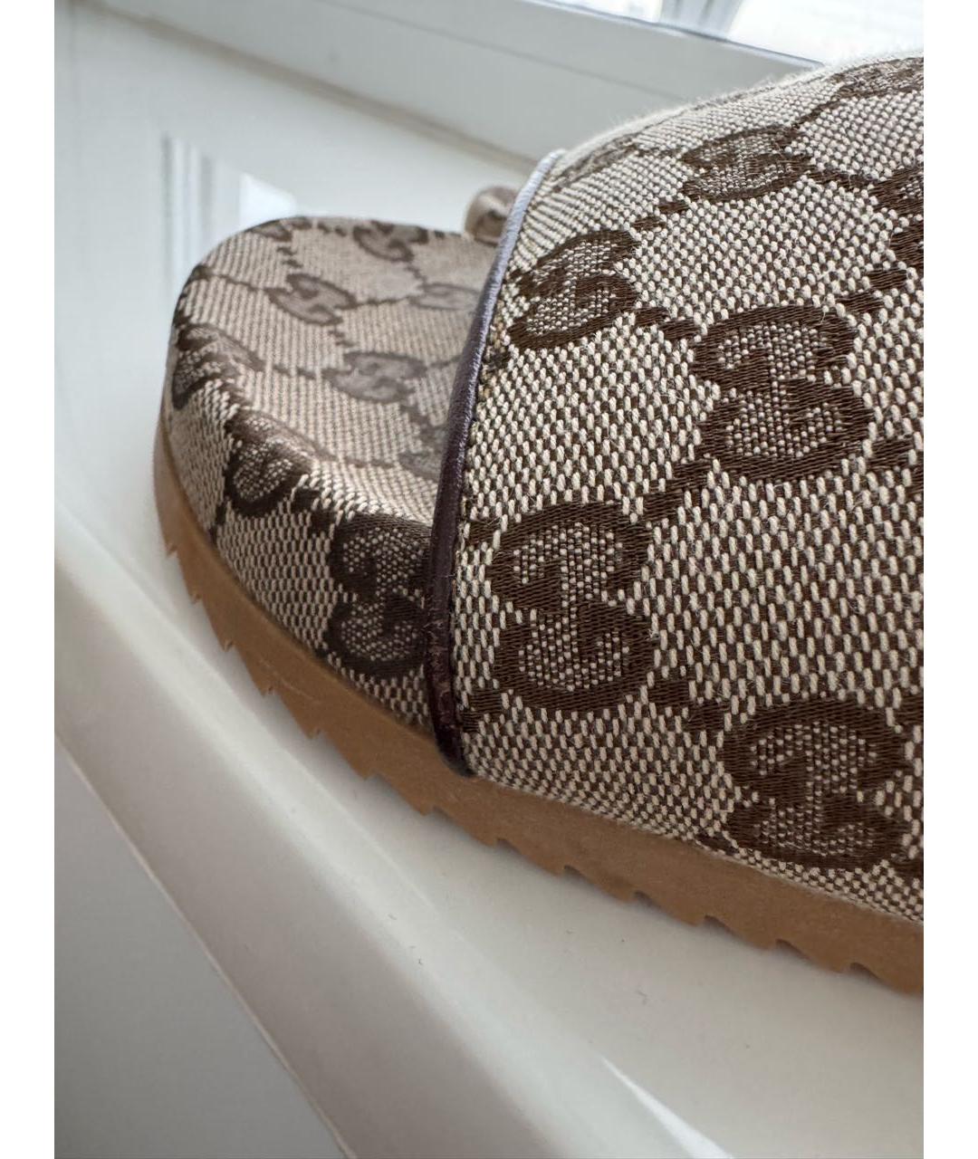 GUCCI Коричневые текстильные шлепанцы, фото 6