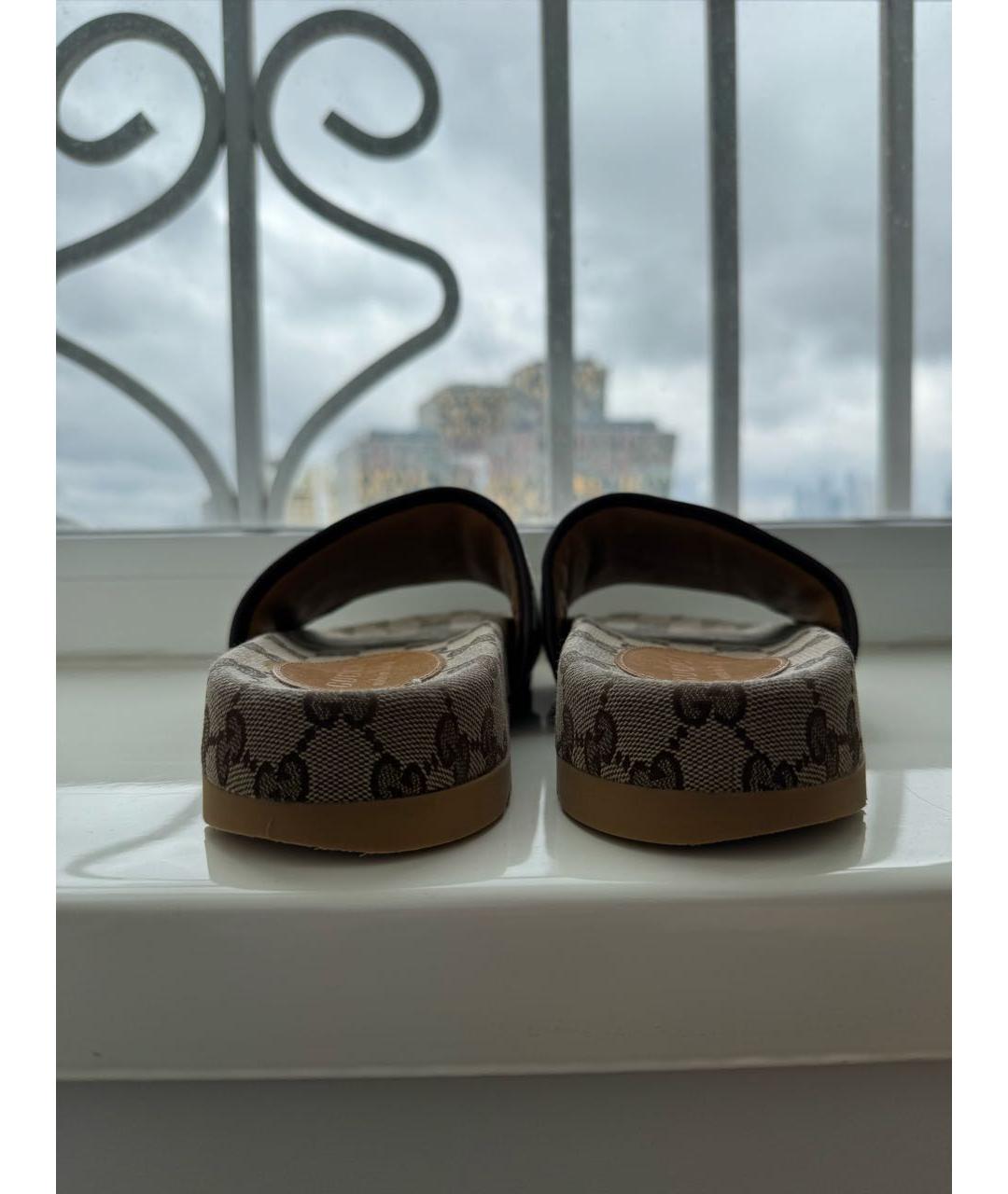 GUCCI Коричневые текстильные шлепанцы, фото 4