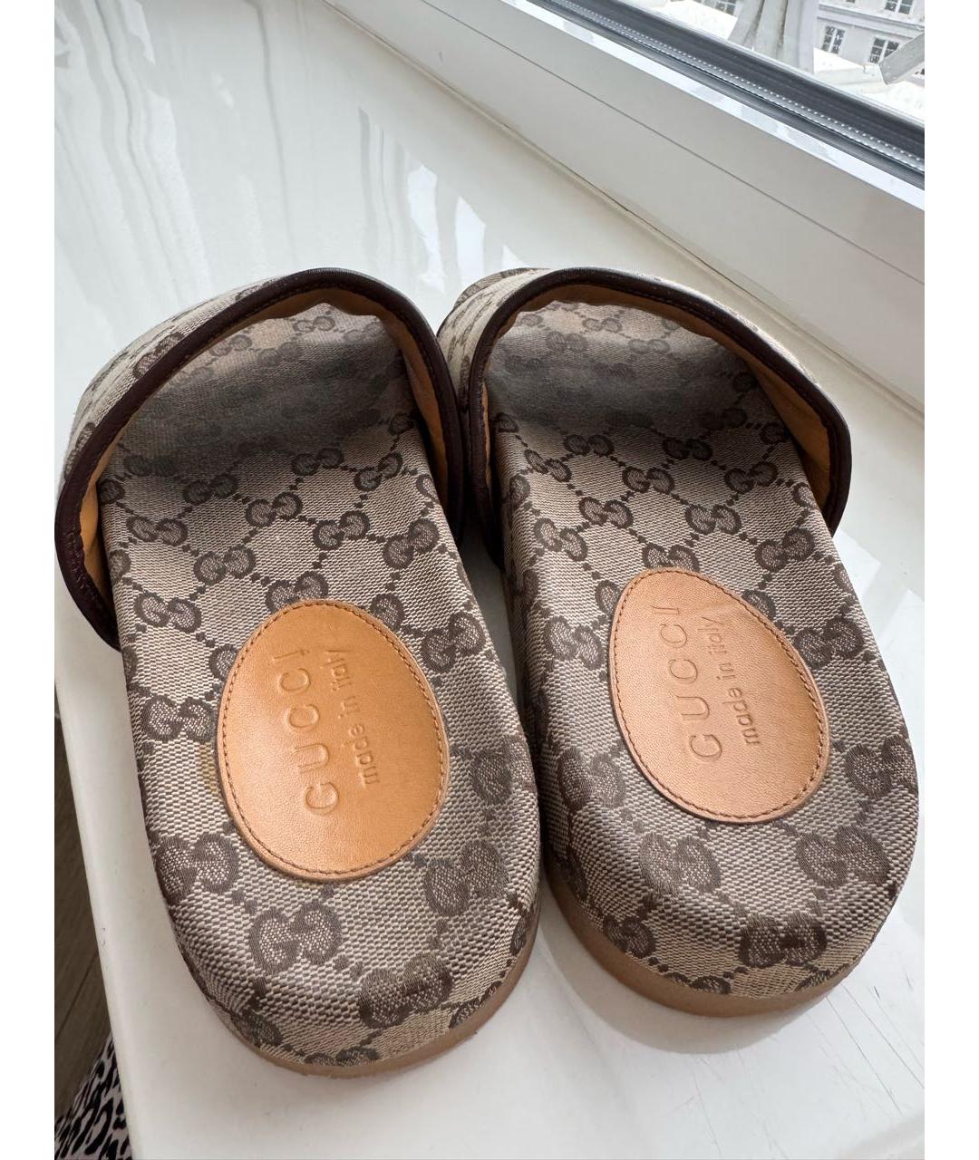 GUCCI Коричневые текстильные шлепанцы, фото 7