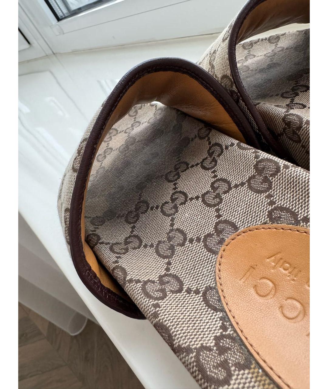 GUCCI Коричневые текстильные шлепанцы, фото 5