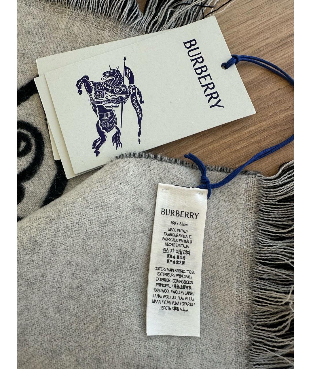 BURBERRY Черный шерстяной шарф, фото 4