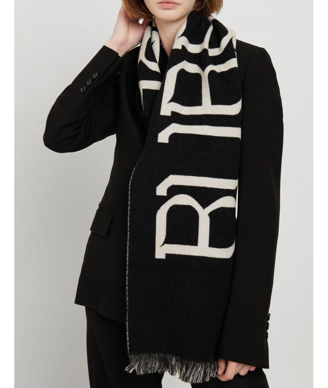 BURBERRY Черный шерстяной шарф, фото 6