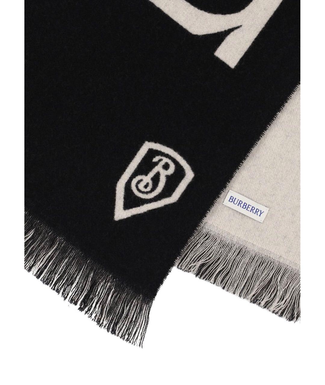 BURBERRY Черный шерстяной шарф, фото 2