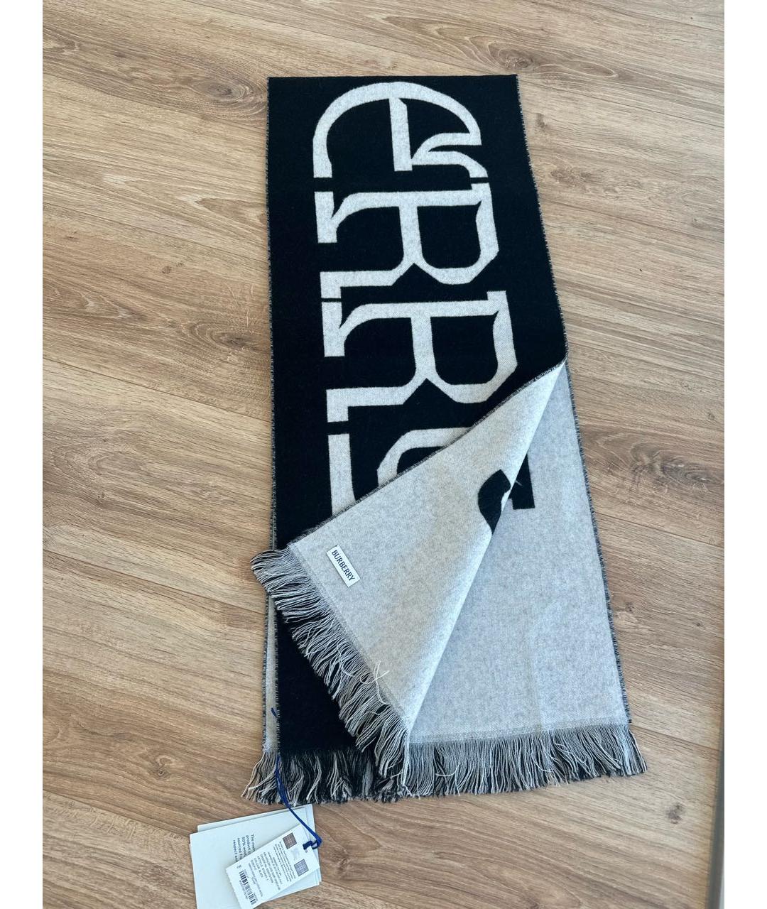 BURBERRY Черный шерстяной шарф, фото 5